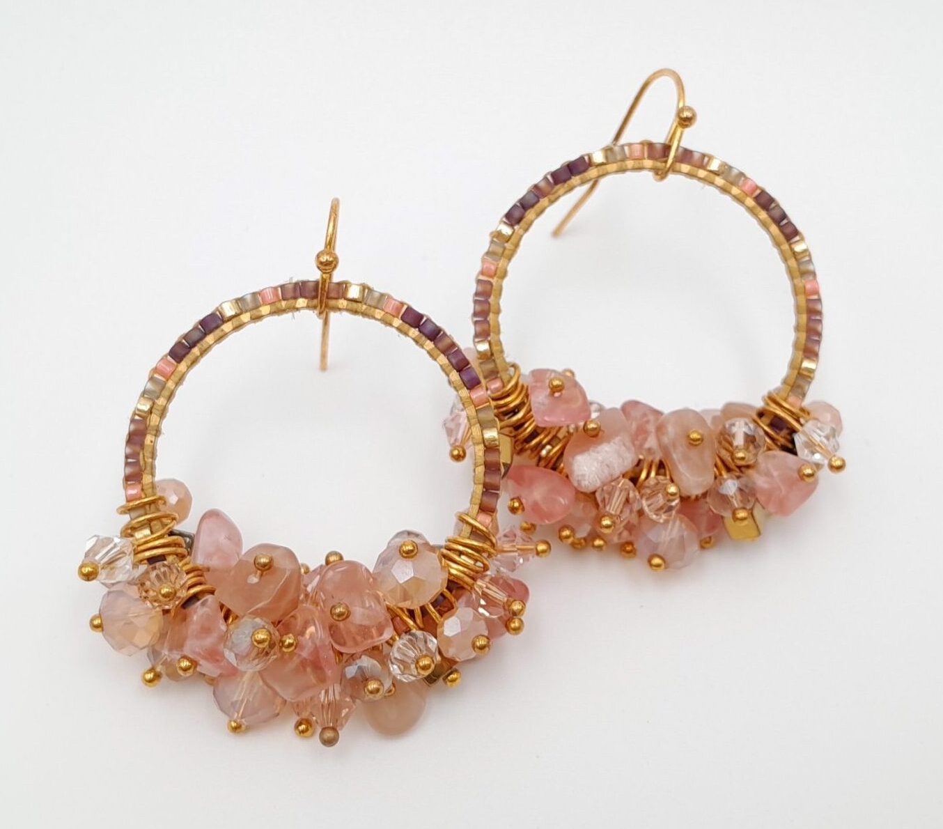 Miyuki Hoop Crystal Earrings - Salmon