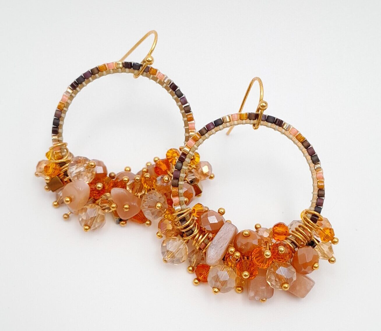 Miyuki Hoop Crystal Earrings - Orange