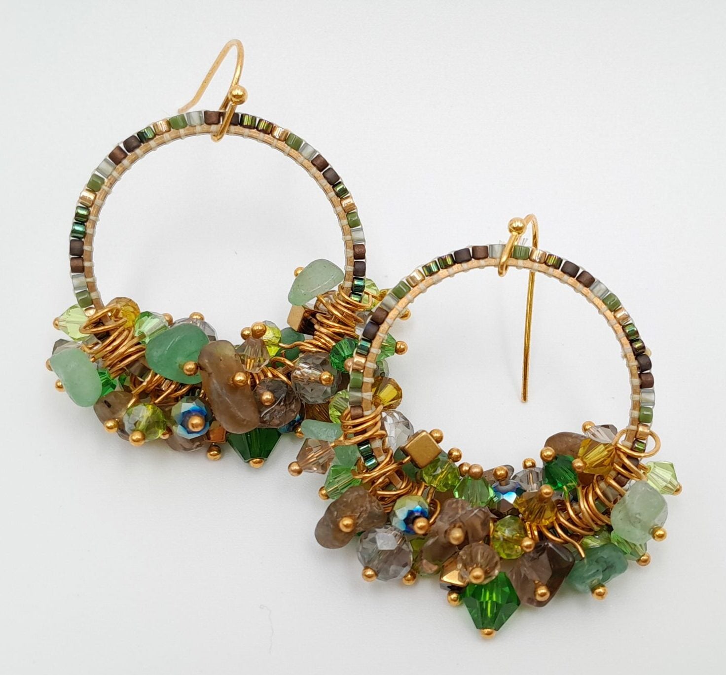 Miyuki Hoop Crystal Earrings - Olive