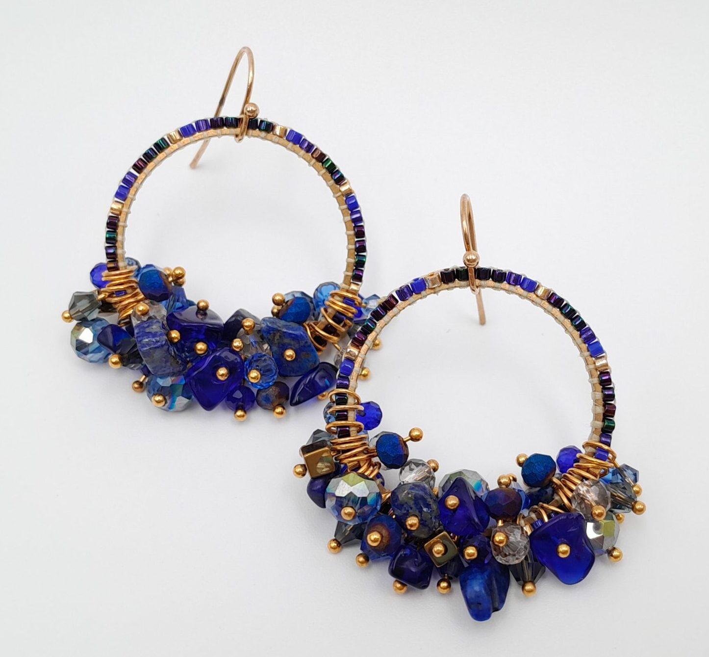 Miyuki Hoop Crystal Earrings - Navy