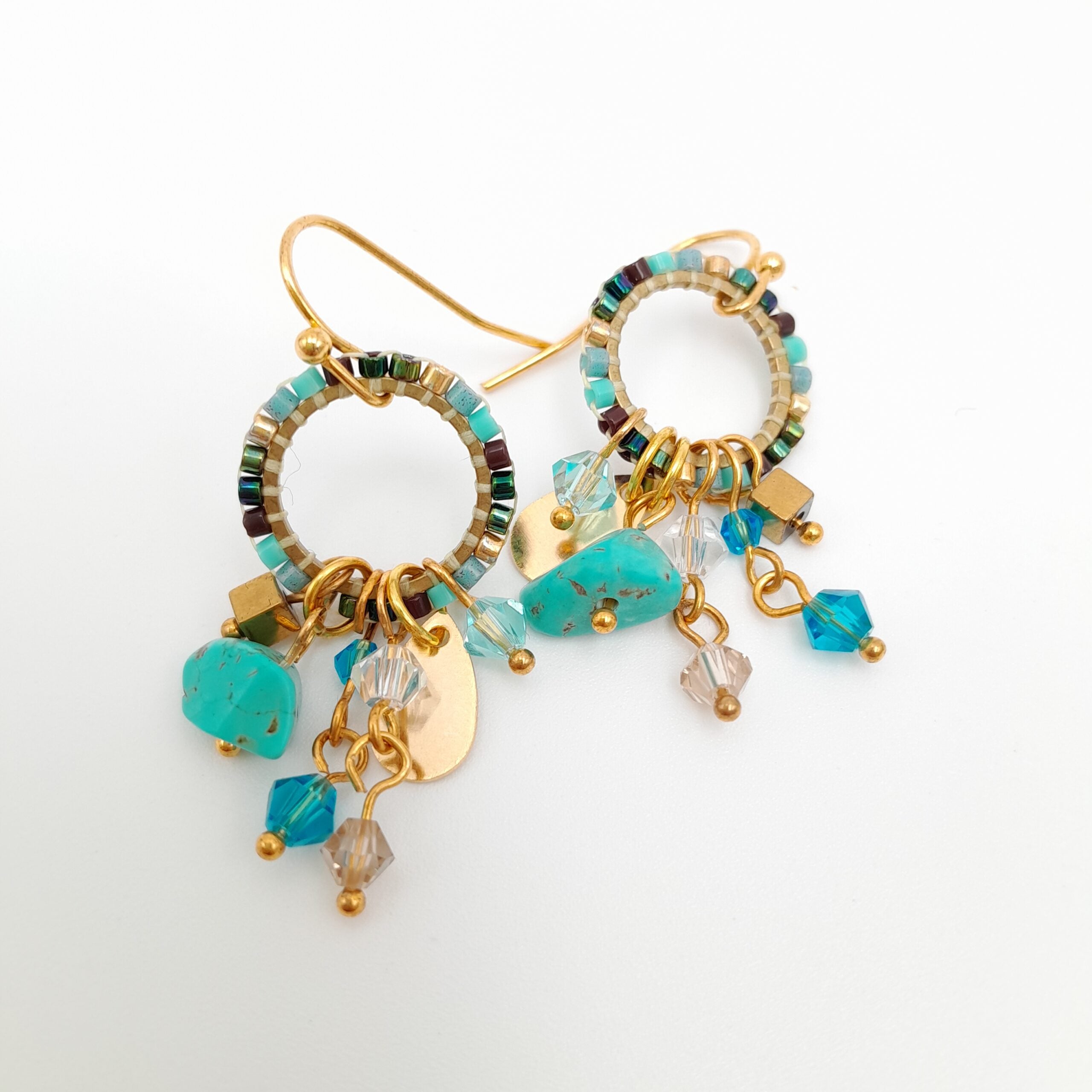 Mini Miyuki Charm Earrings - Turquoise