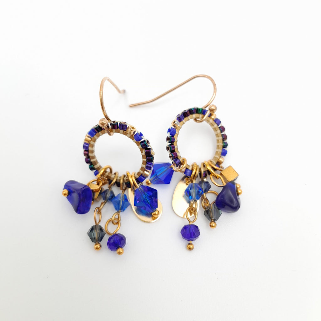 Mini Miyuki Charm Earrings - Navy