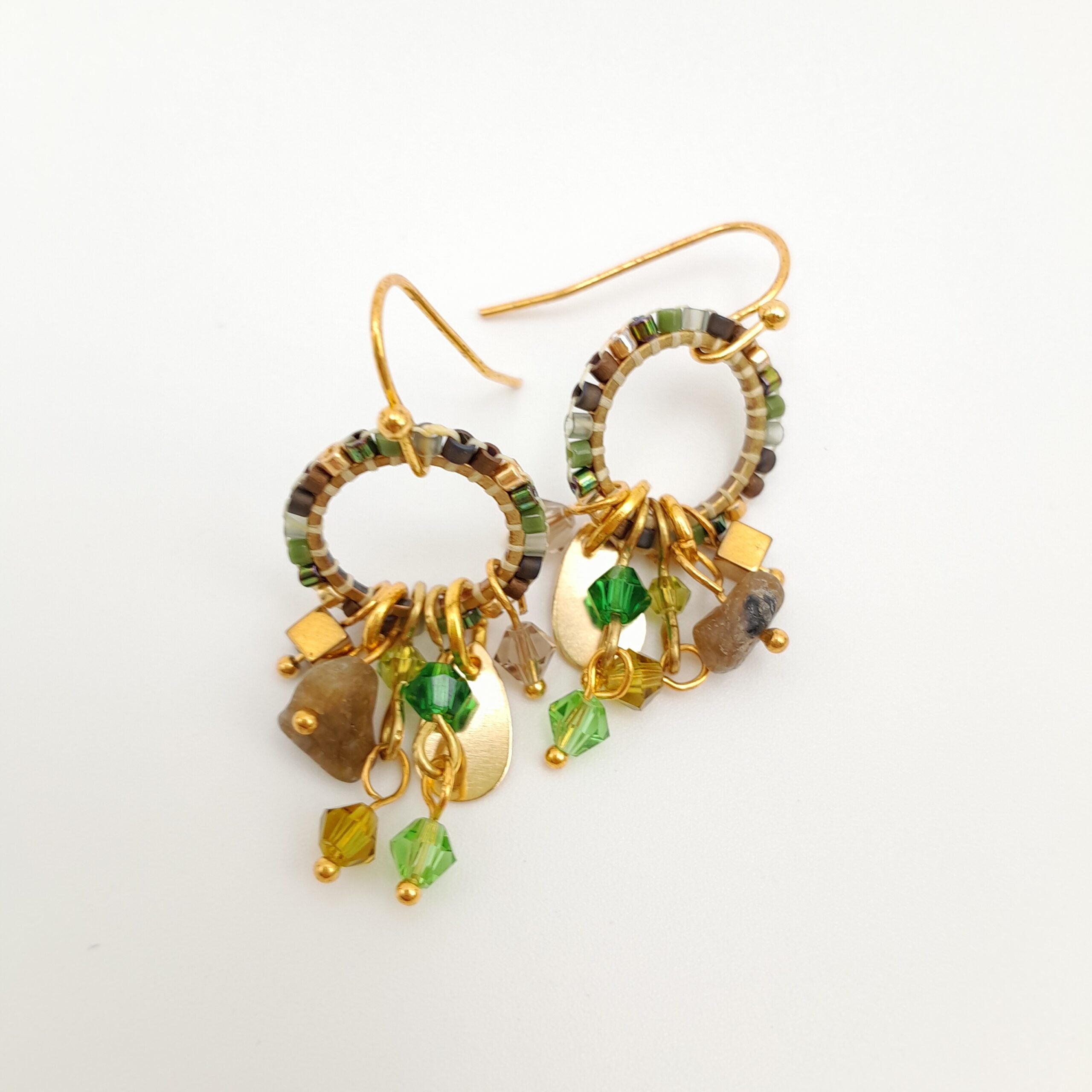Mini Miyuki Charm Earrings - Green