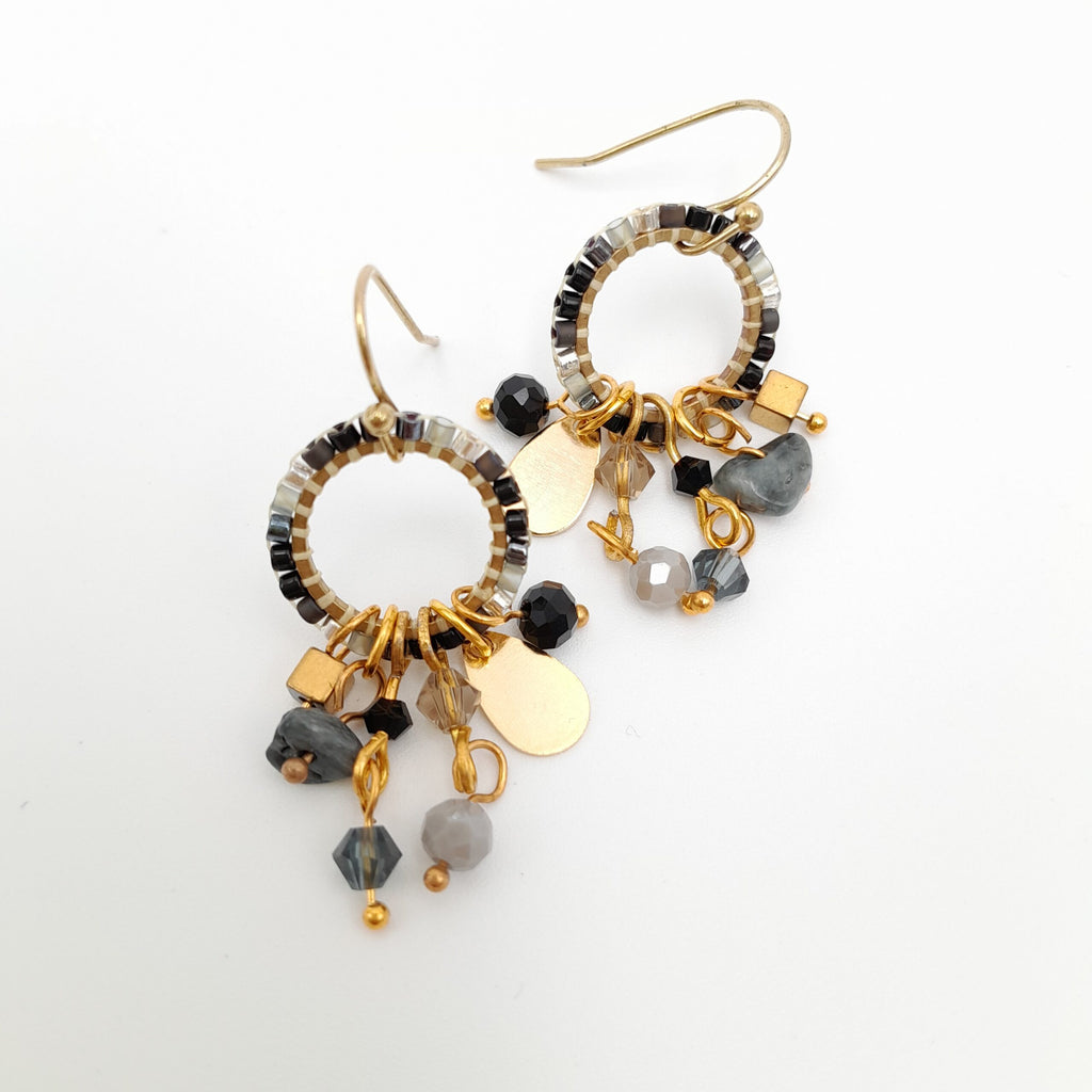Mini Miyuki Charm Earrings - Graphite