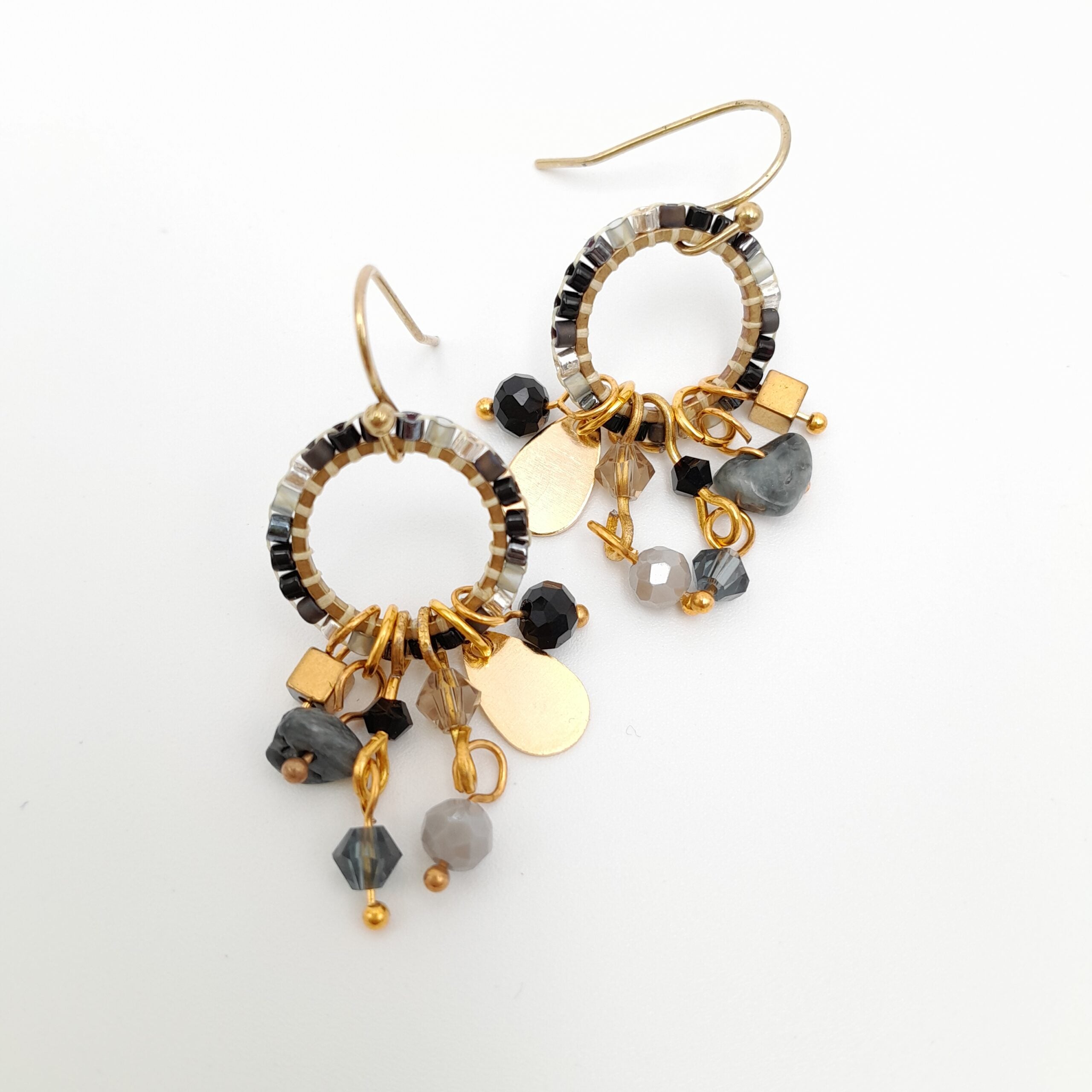 Mini Miyuki Charm Earrings - Black