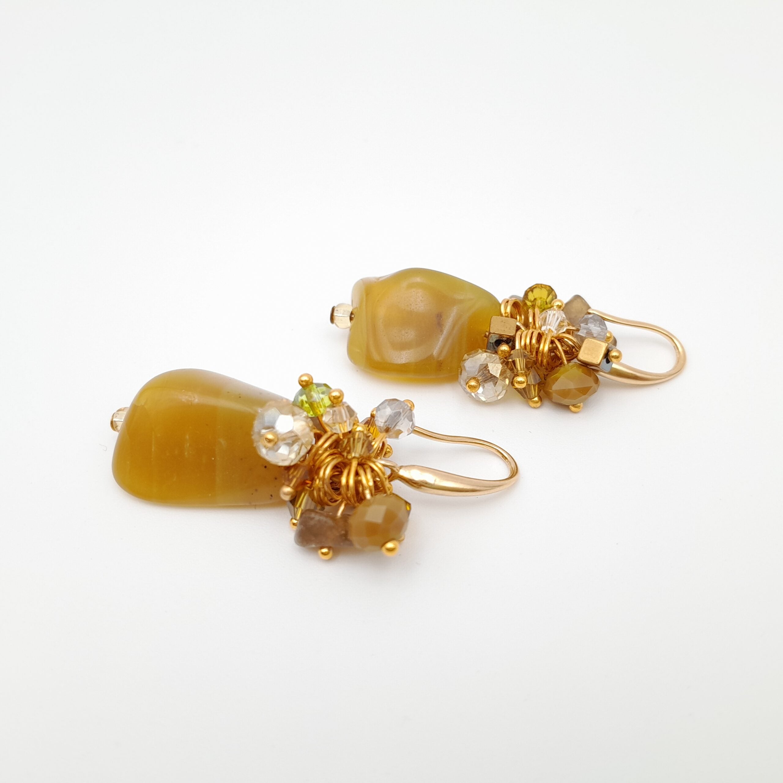 Gemstone Drop Earrings - Olive Opal