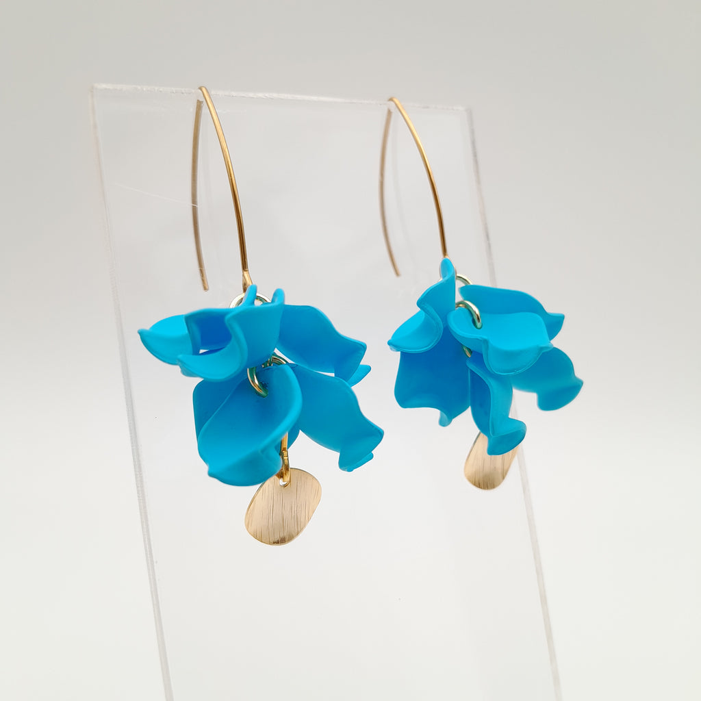 Petal Cluster Drop Earrings - Sky Blue