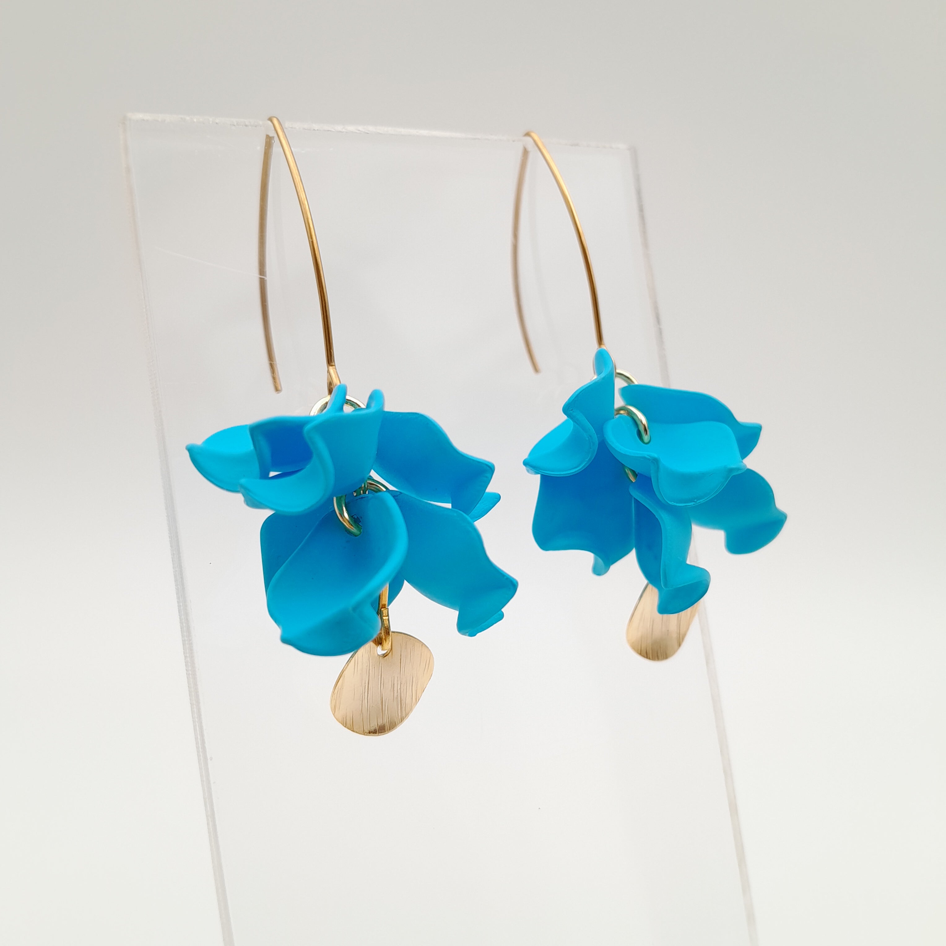 Petal Cluster Drop Earrings - Sky Blue
