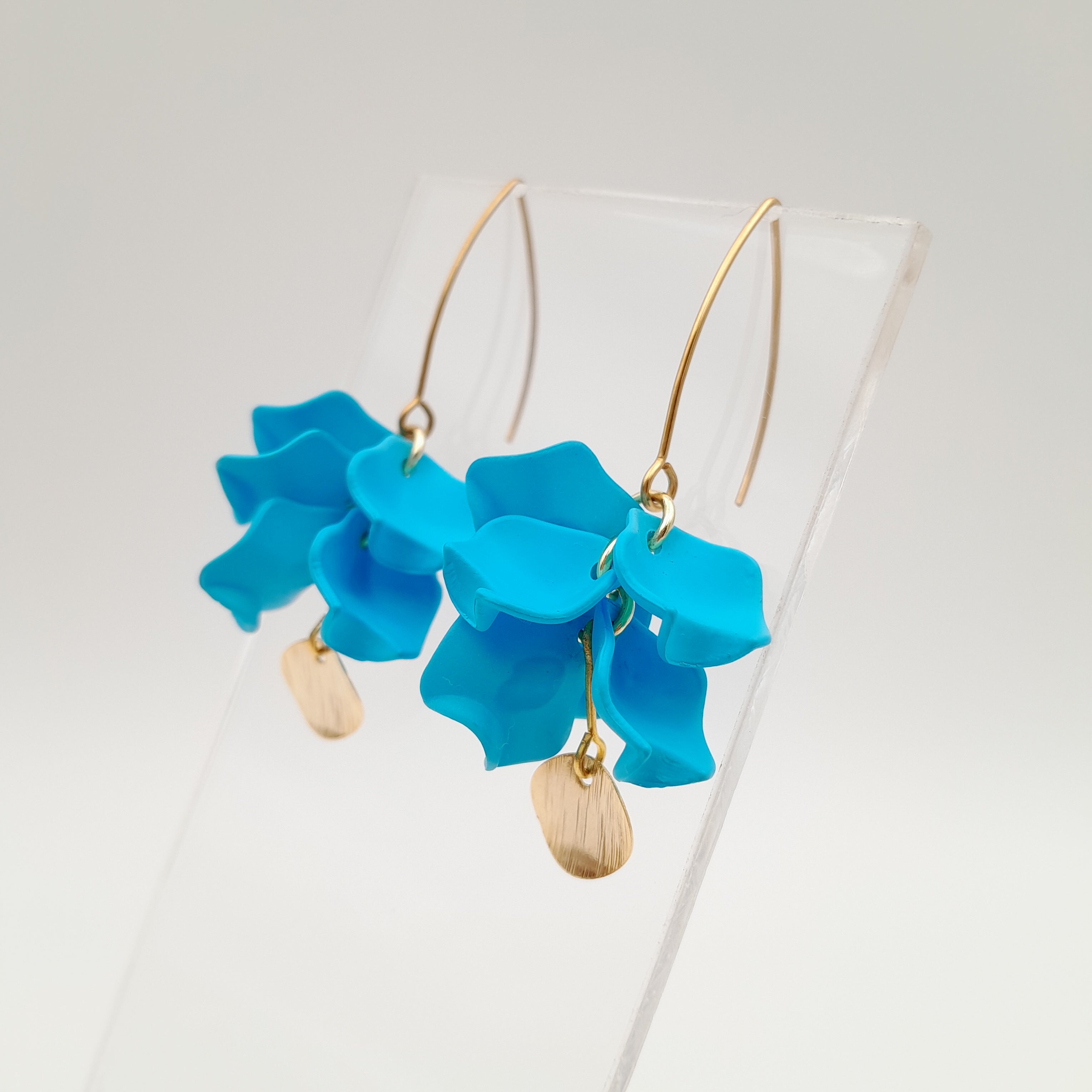 Petal Cluster Drop Earrings - Sky Blue