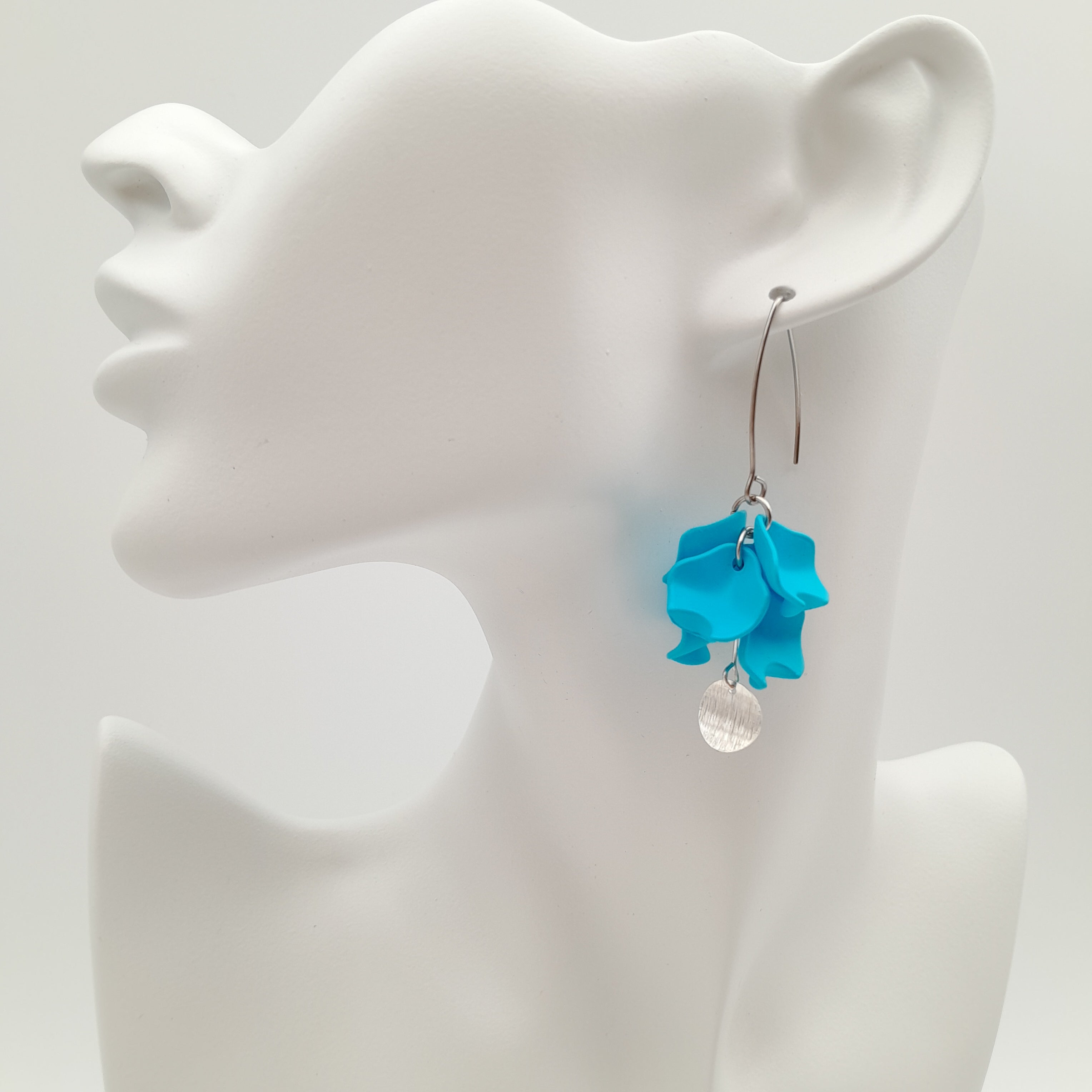 Petal Cluster Drop Earrings - Sky Blue