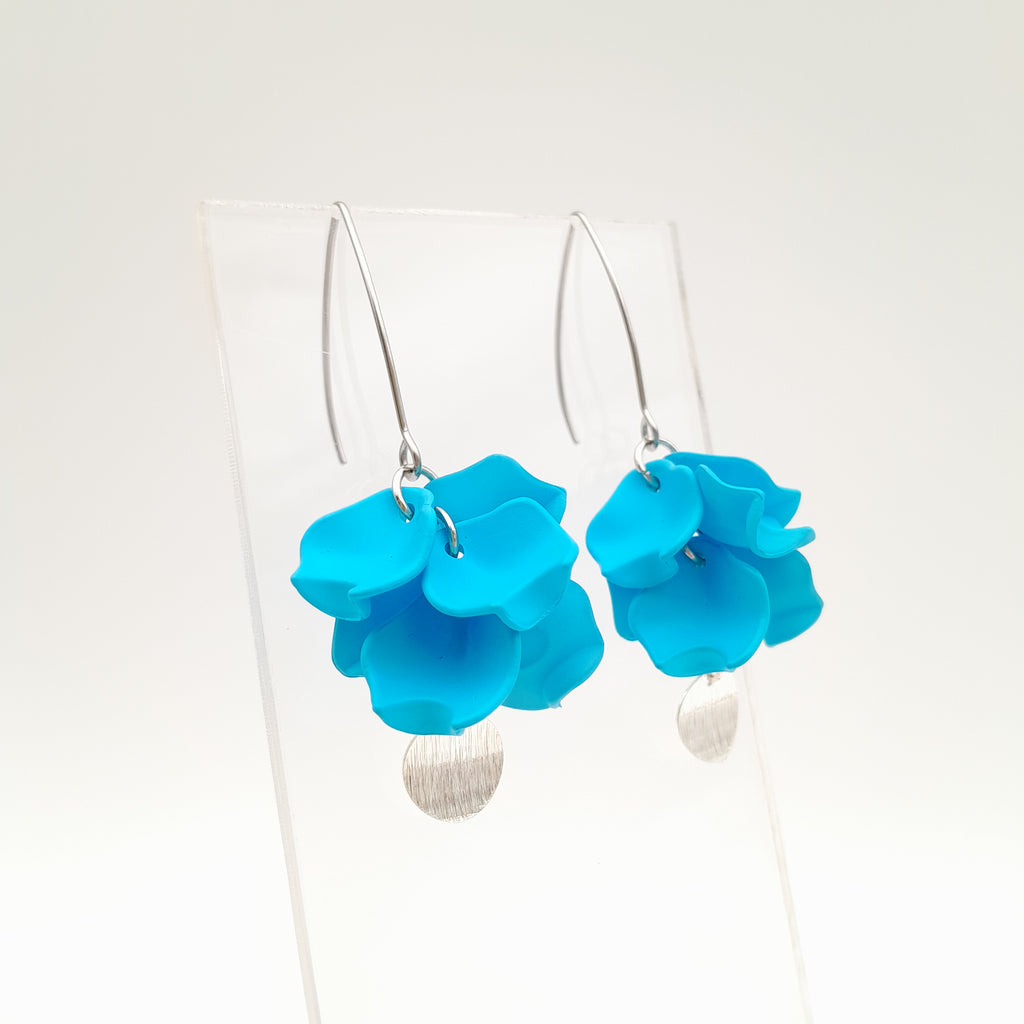Petal Cluster Drop Earrings - Sky Blue