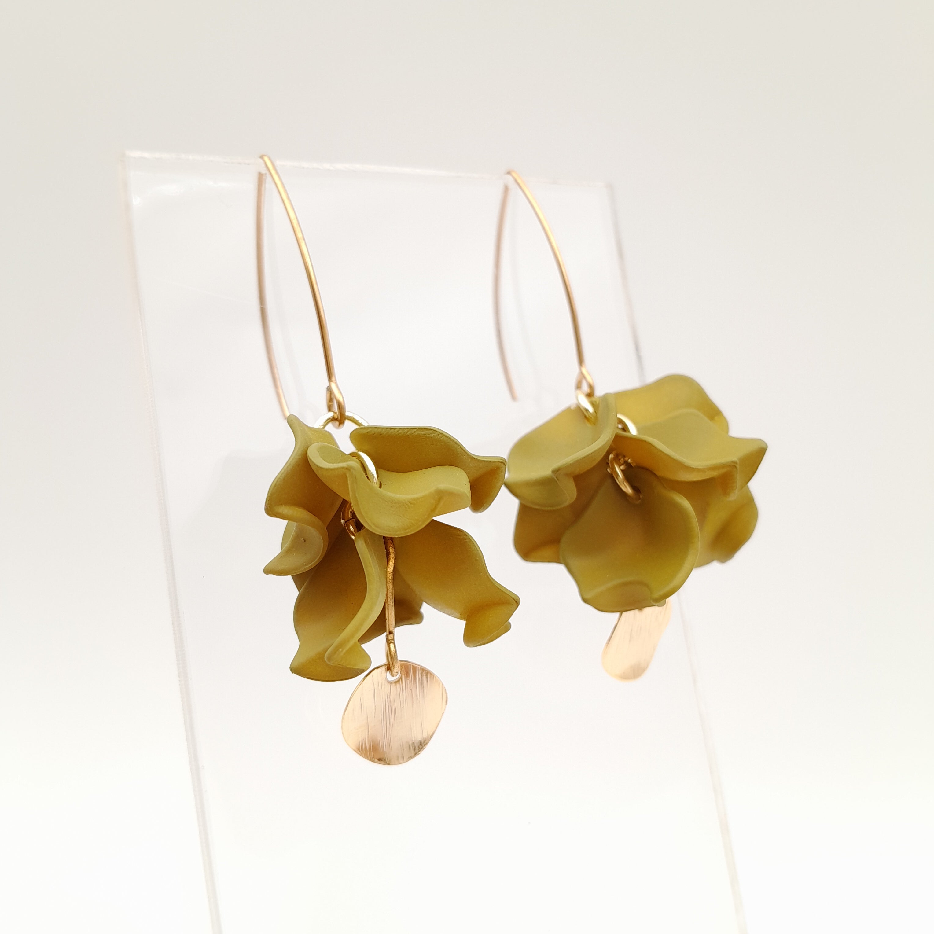 Petal Cluster Drop Earrings - Olive