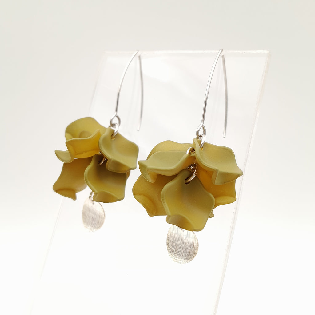 Petal Cluster Drop Earrings - Olive