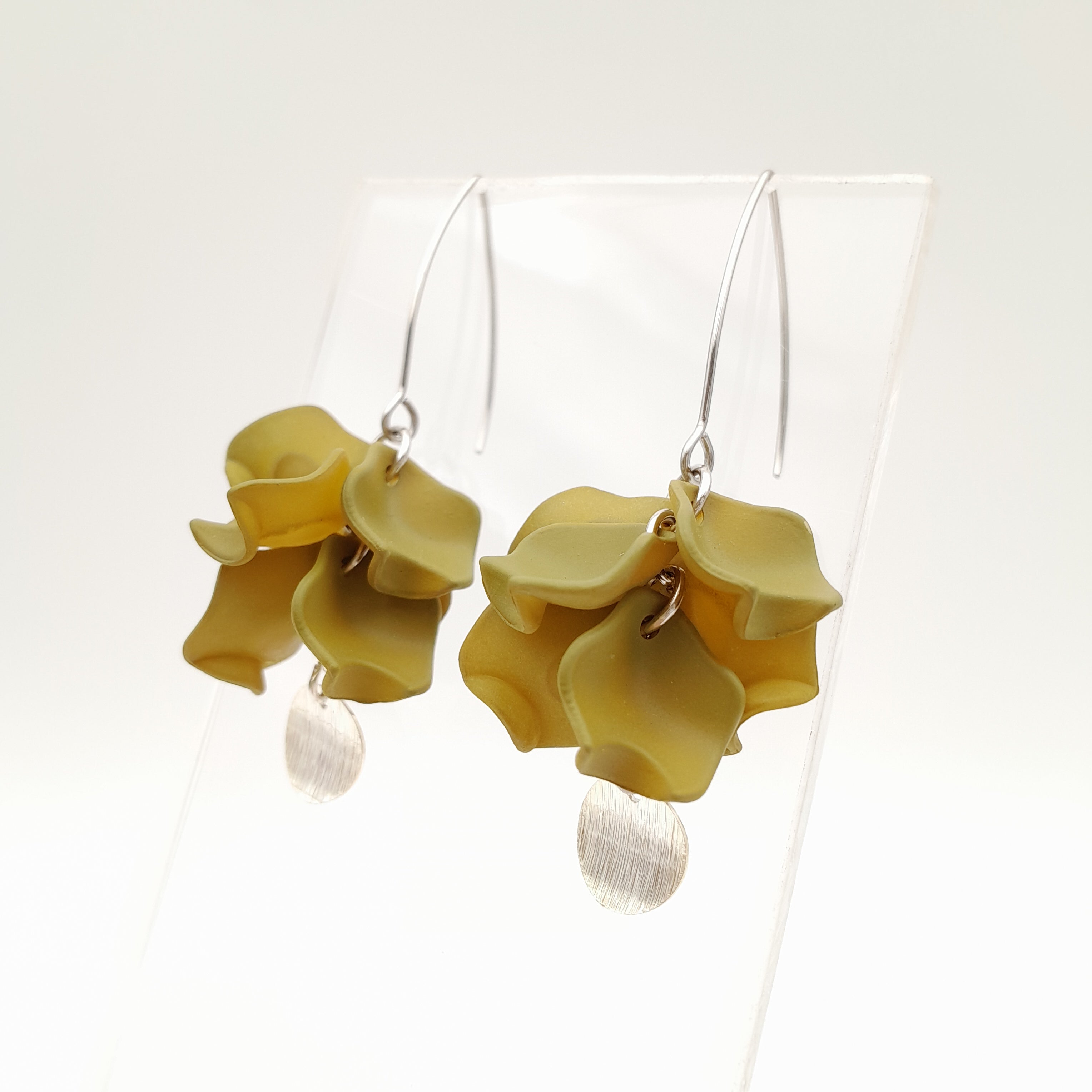 Petal Cluster Drop Earrings - Olive
