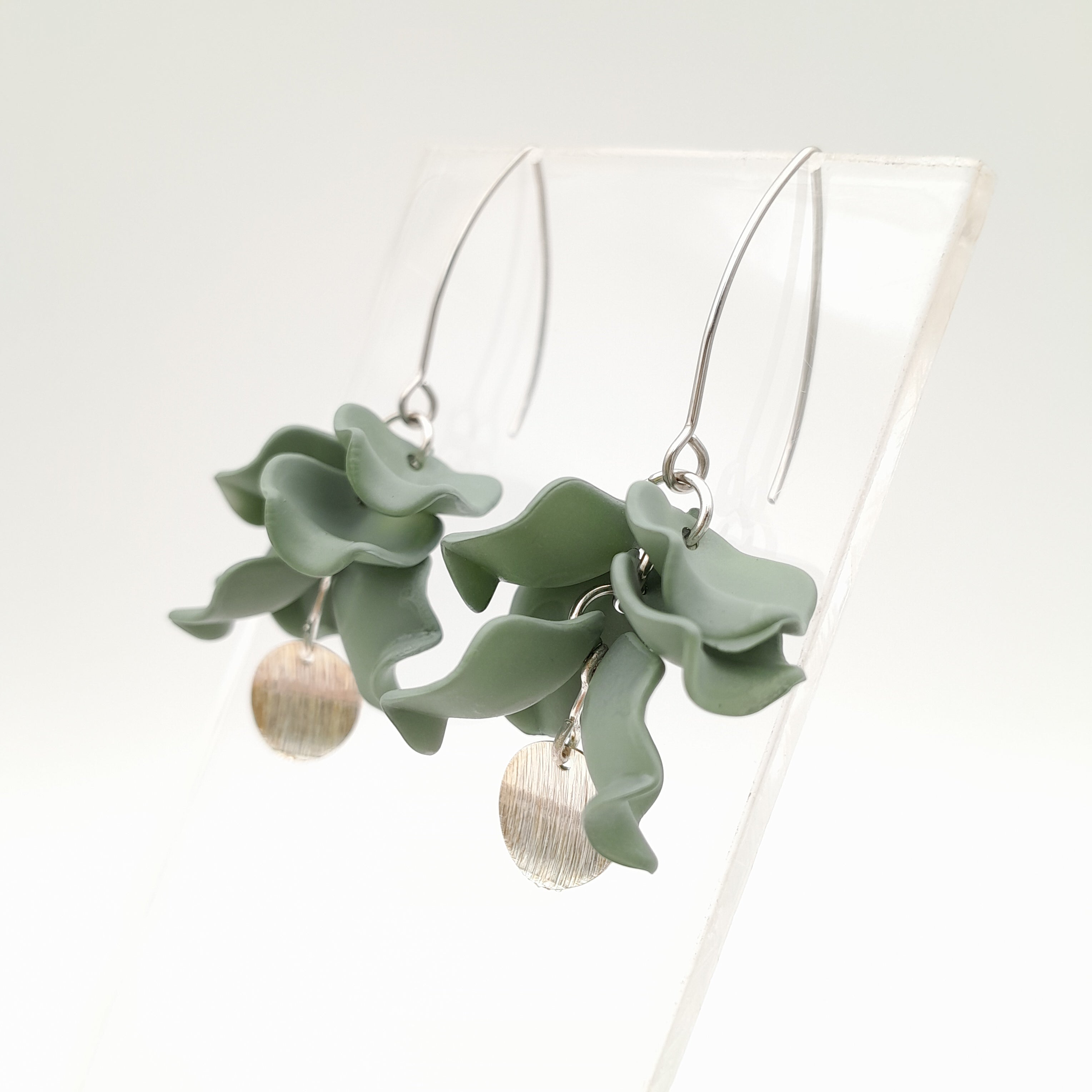 Petal Cluster Drop Earrings - Sage