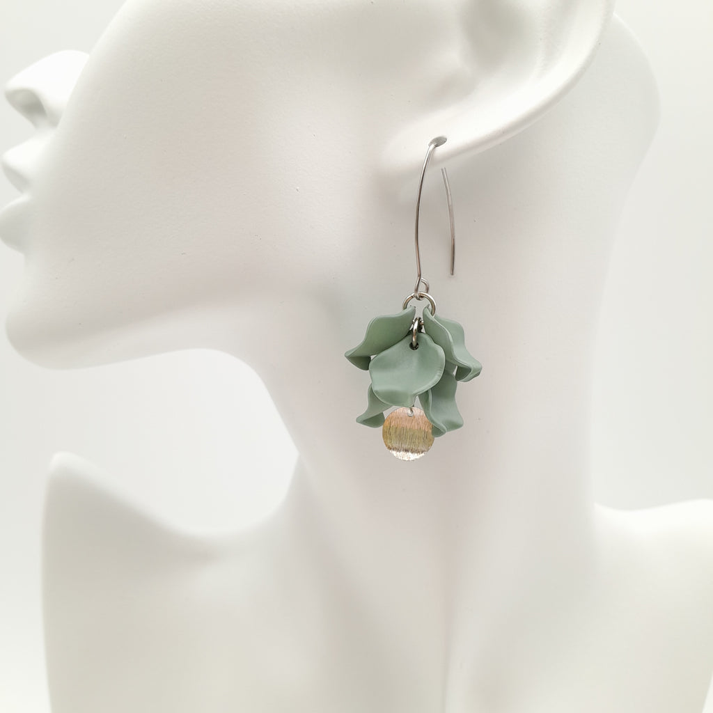 Petal Cluster Drop Earrings - Sage