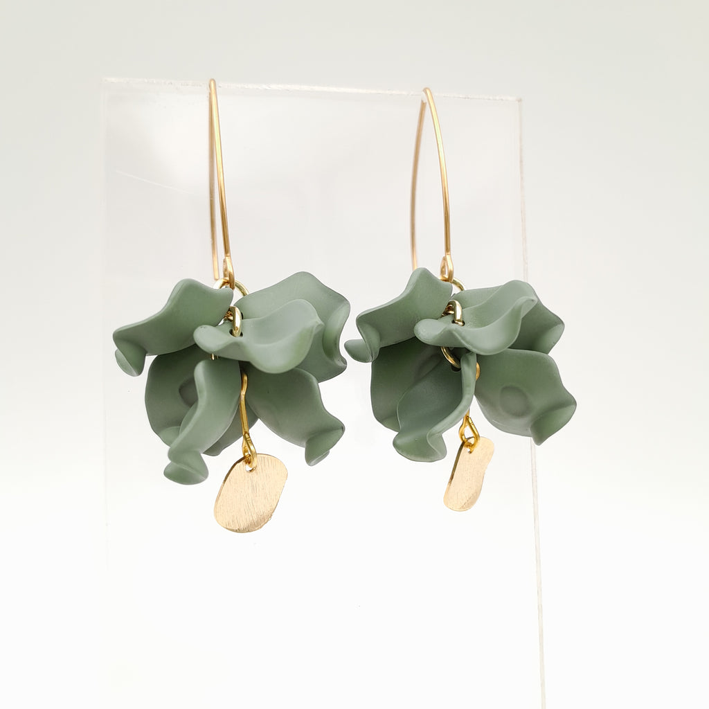 Petal Cluster Drop Earrings - Sage