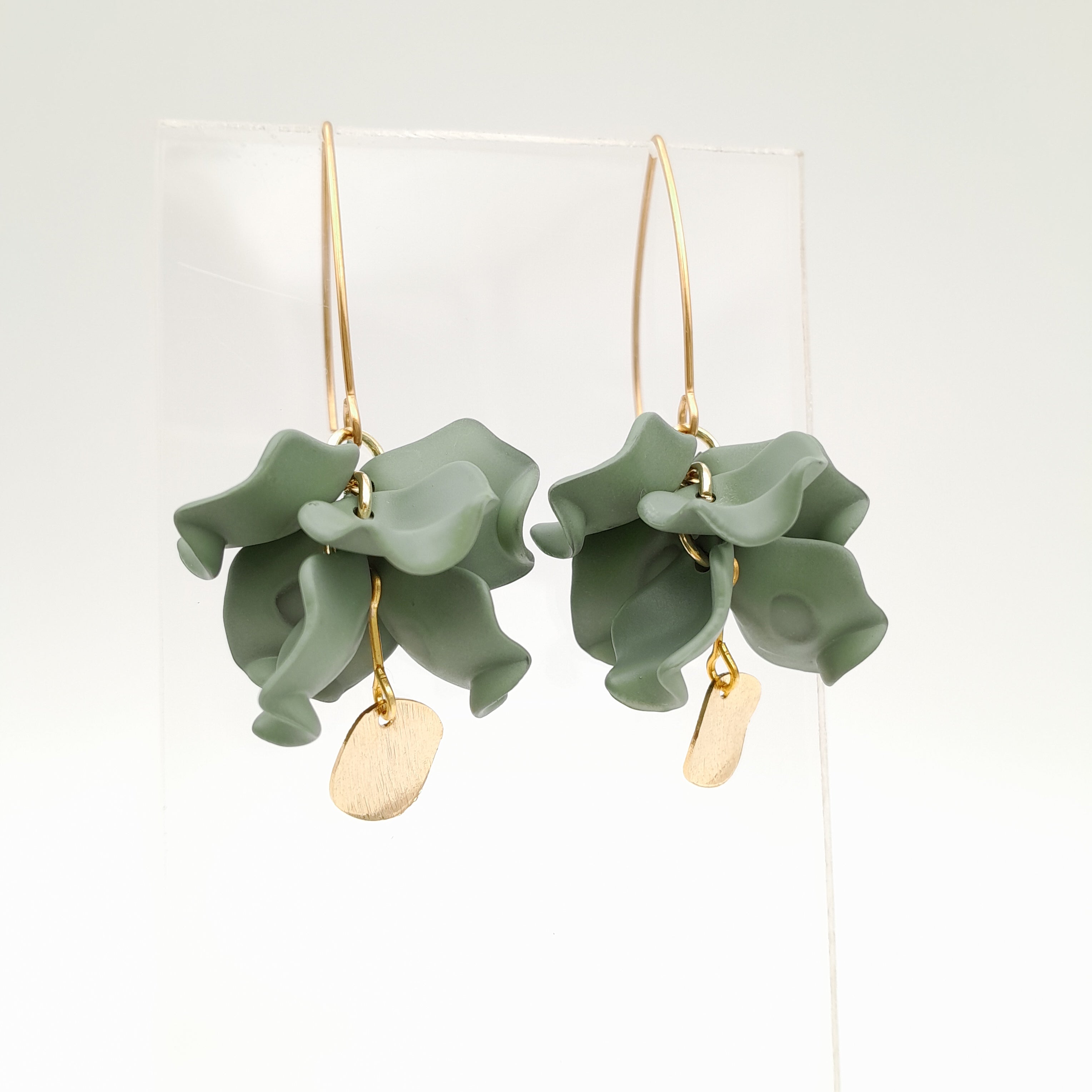 Petal Cluster Drop Earrings - Sage