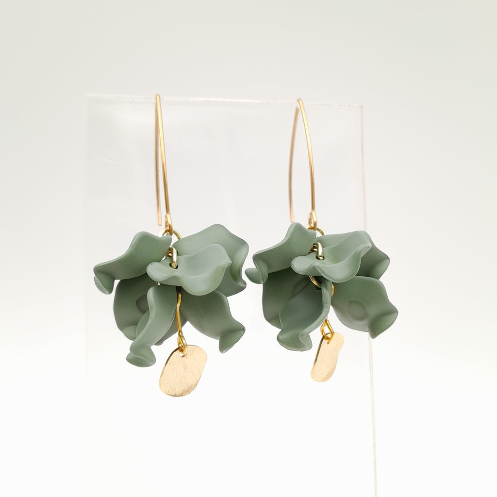 Petal Cluster Drop Earrings - Sage