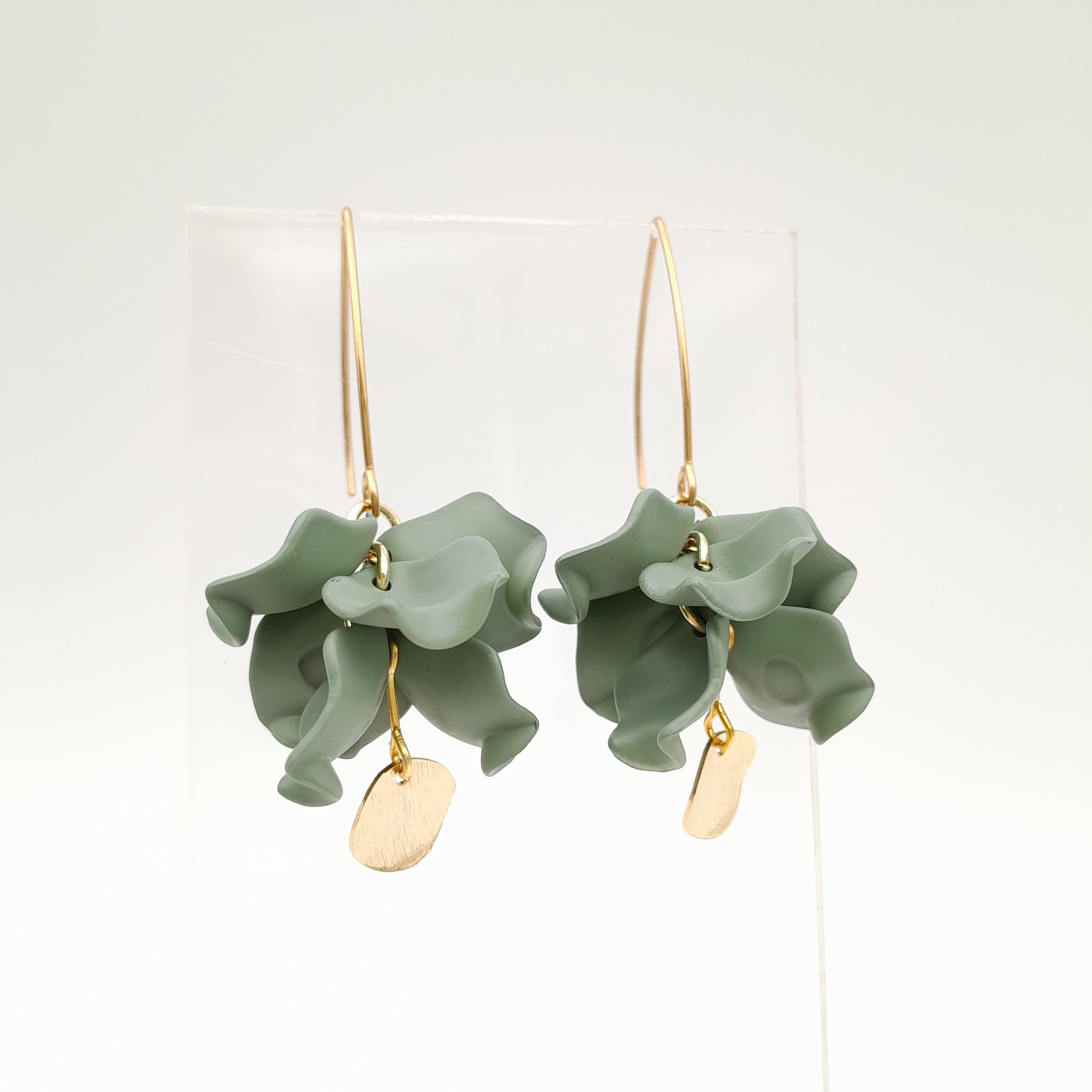 Petal Cluster Drop Earrings - Sage