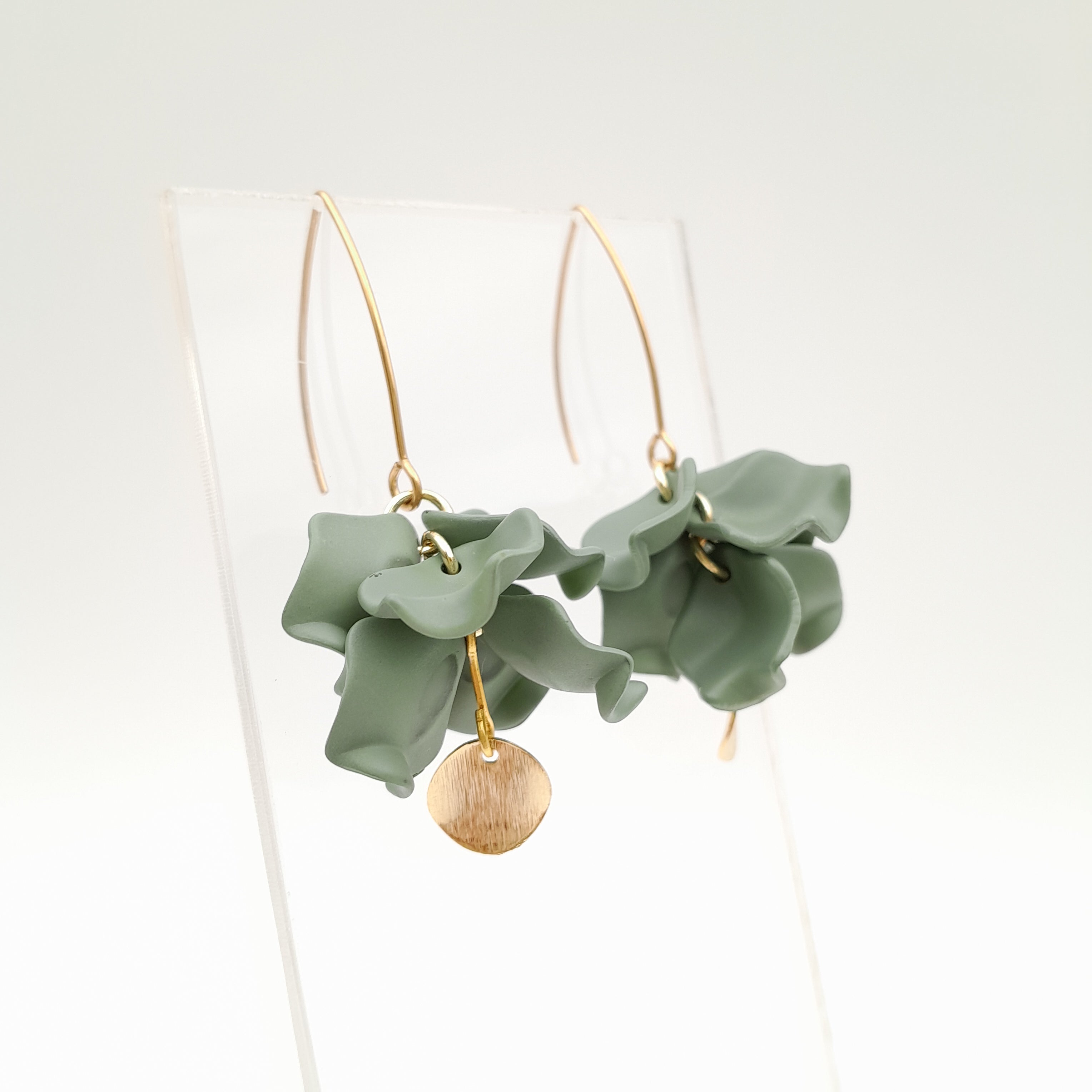 Petal Cluster Drop Earrings - Sage