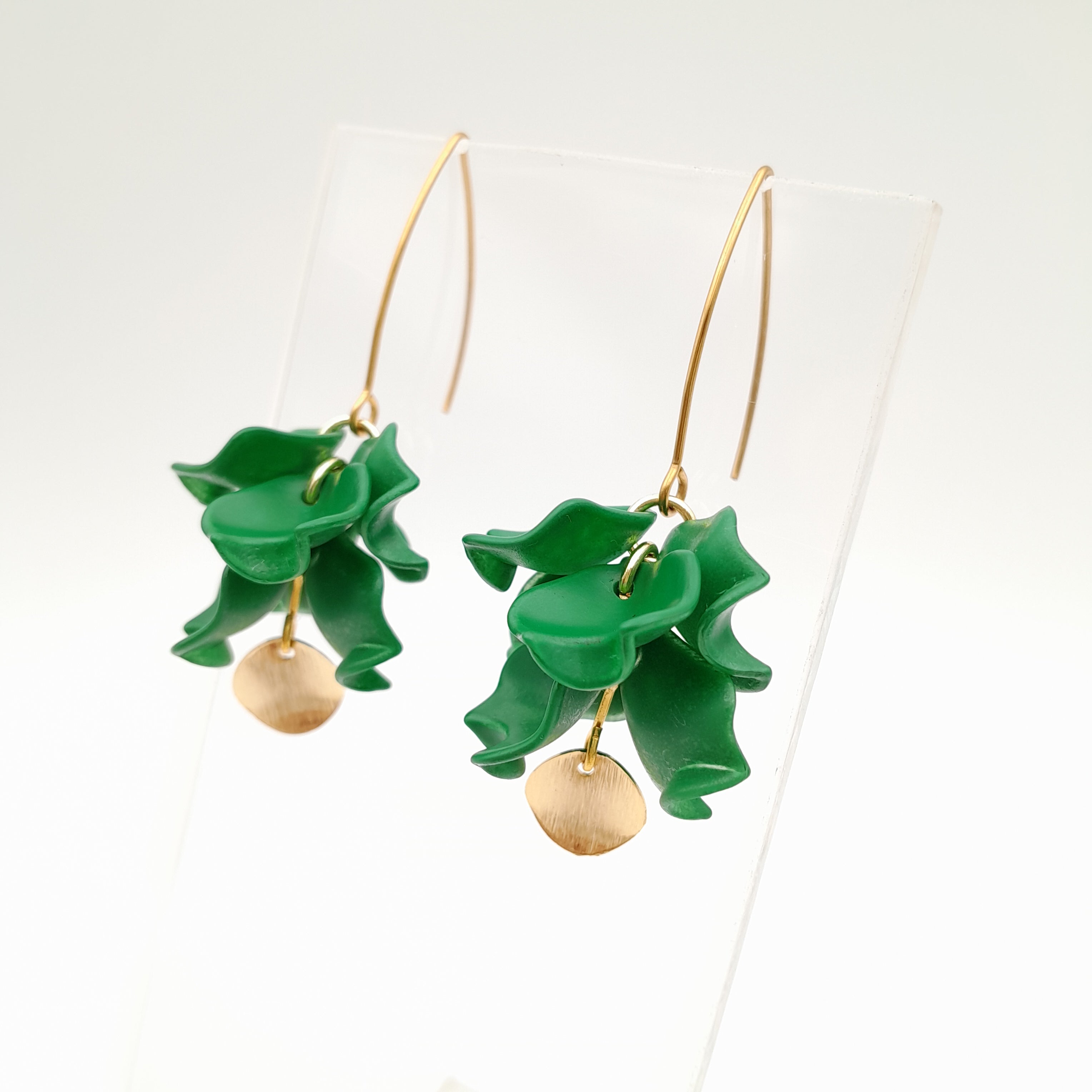 Petal Cluster Drop Earrings - Green
