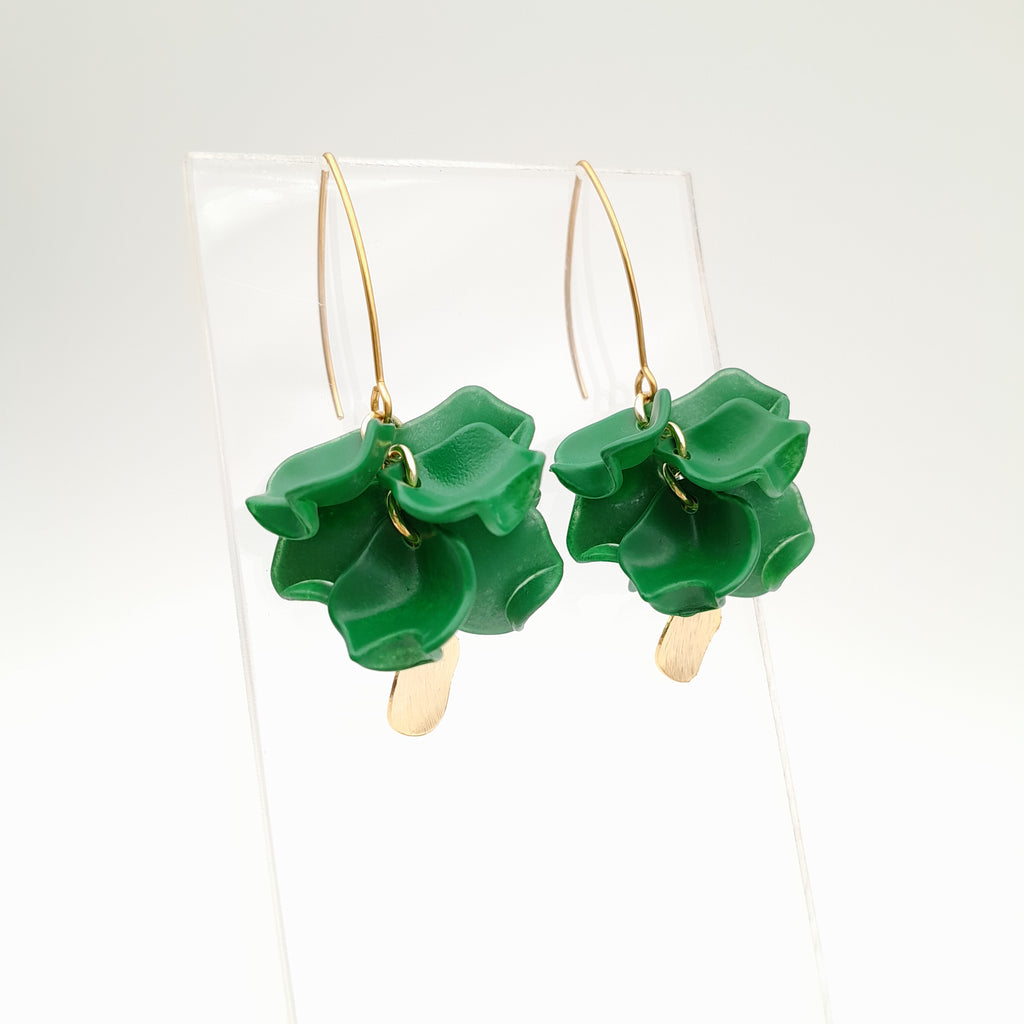 Petal Cluster Drop Earrings - Green