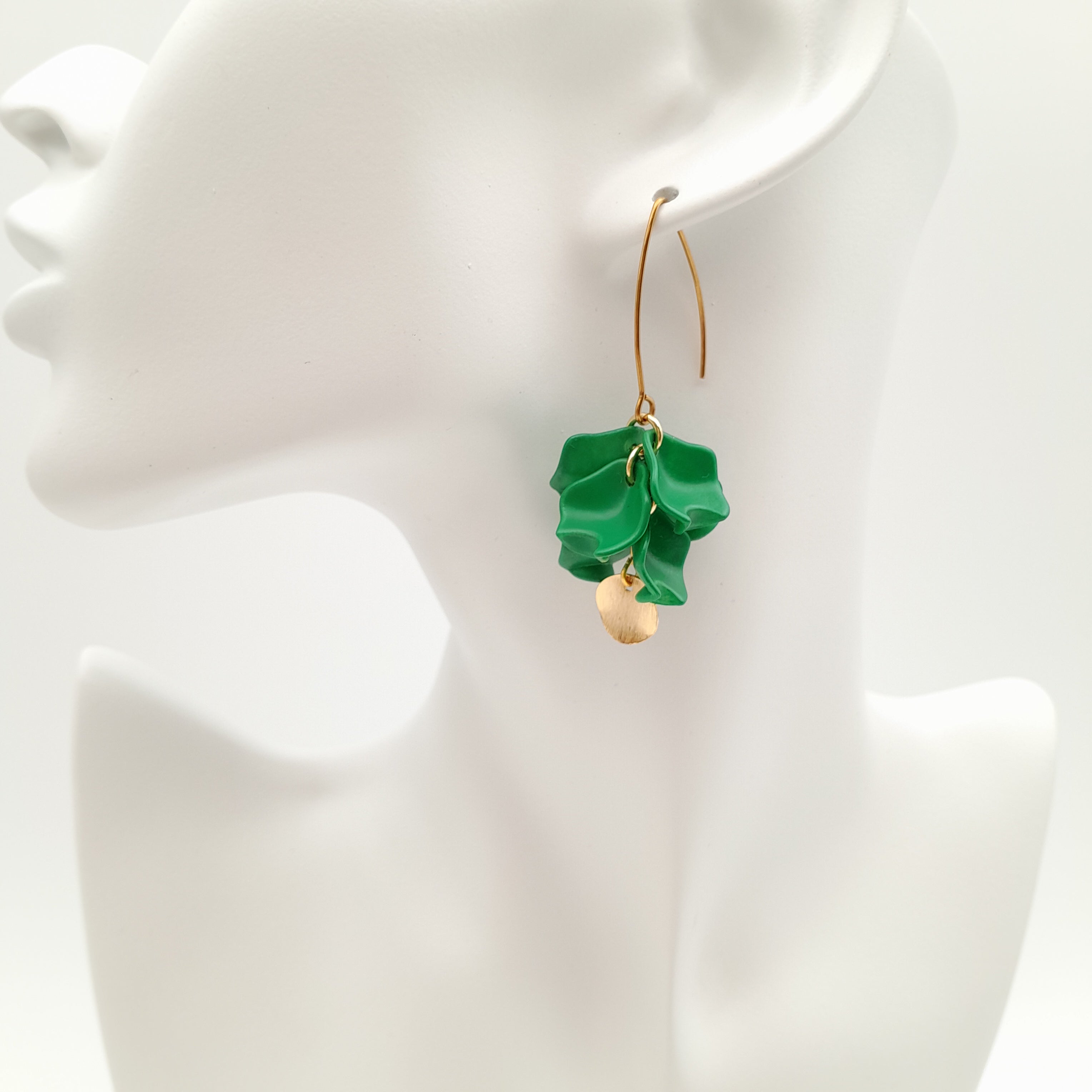 Petal Cluster Drop Earrings - Green