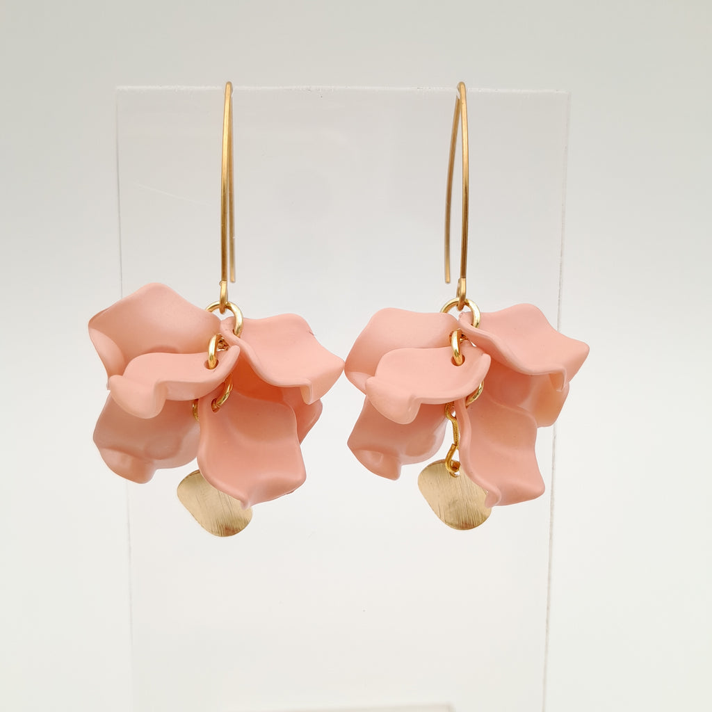 Petal Cluster Drop Earrings - Salmon