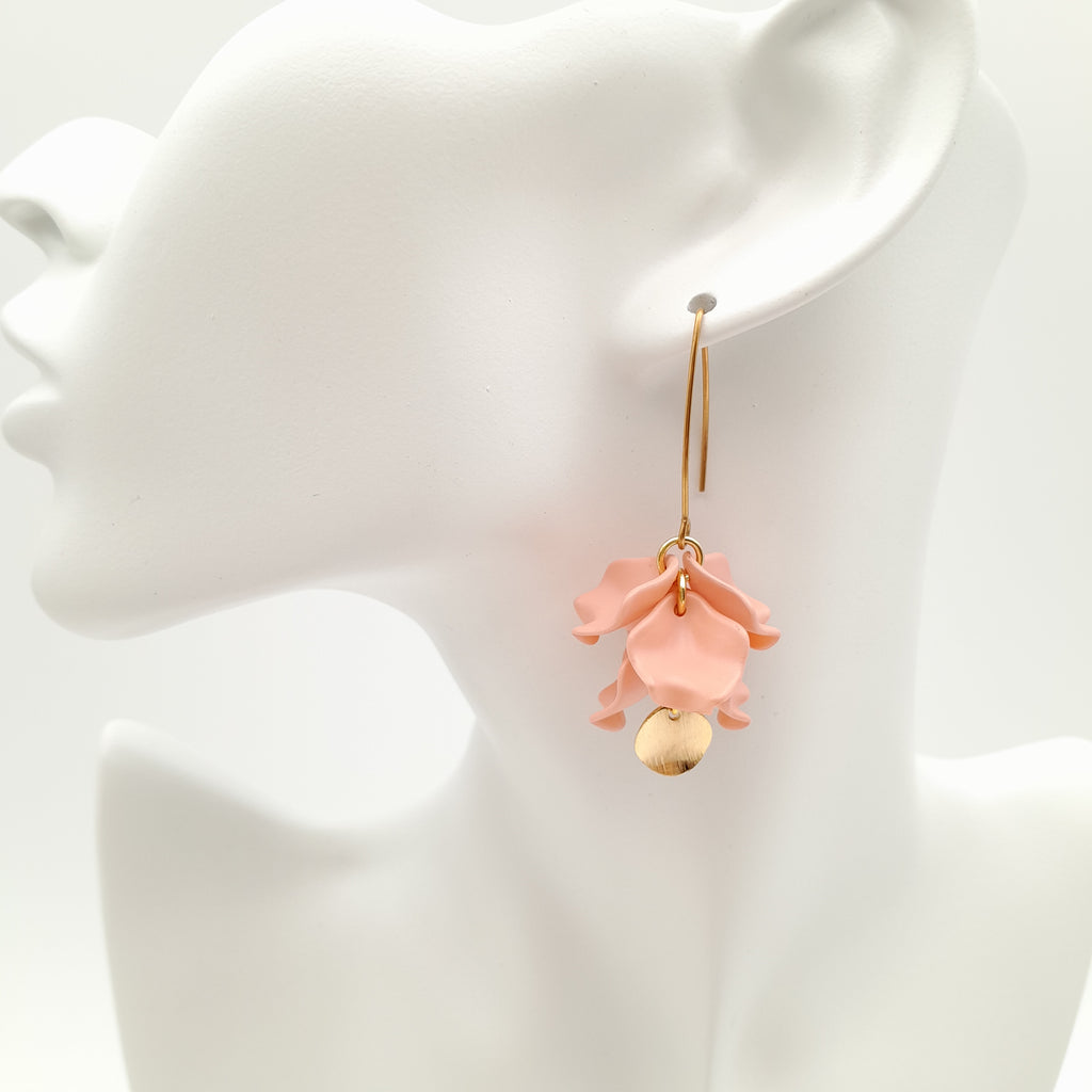 Petal Cluster Drop Earrings - Salmon