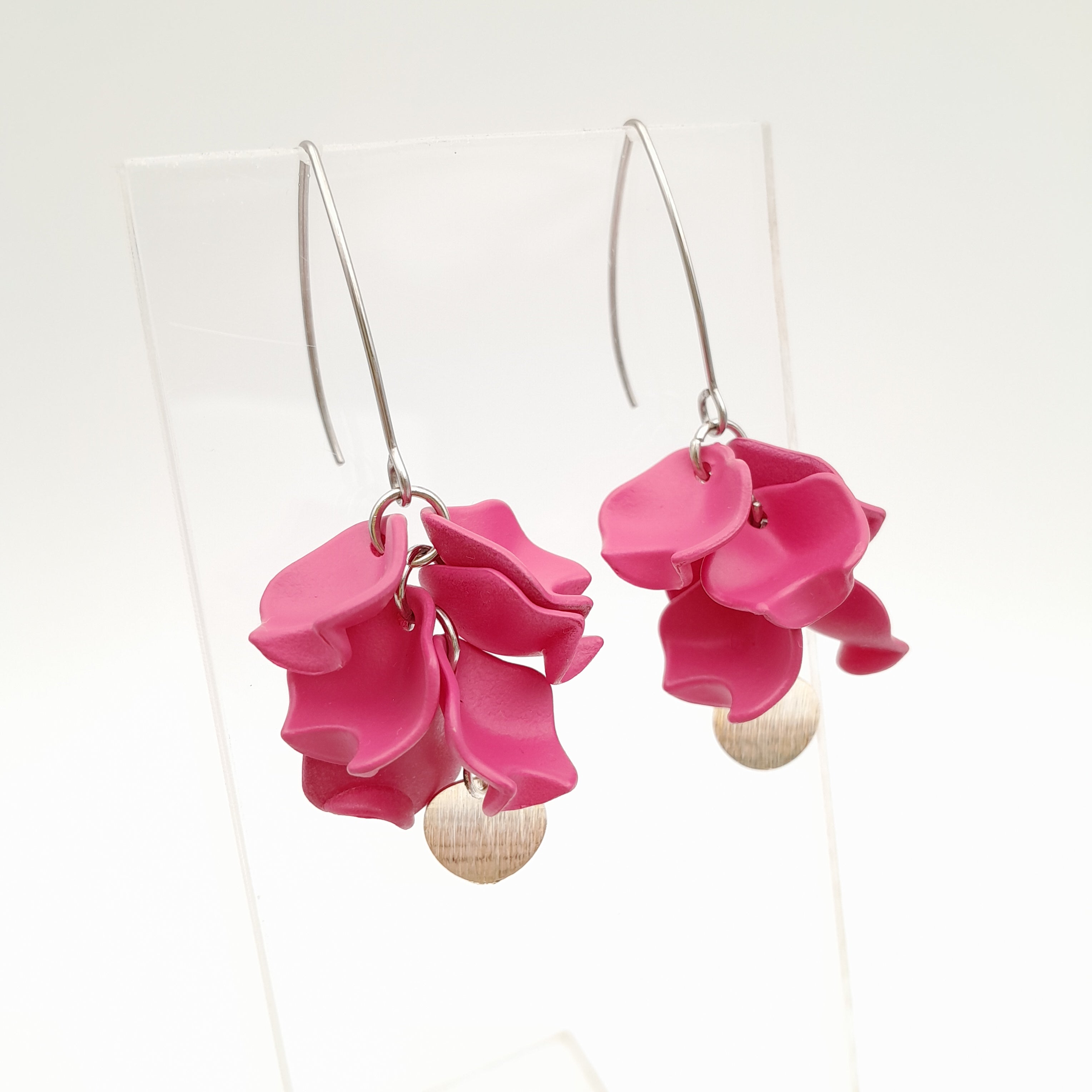 Petal Cluster Drop Earrings - Hot Pink