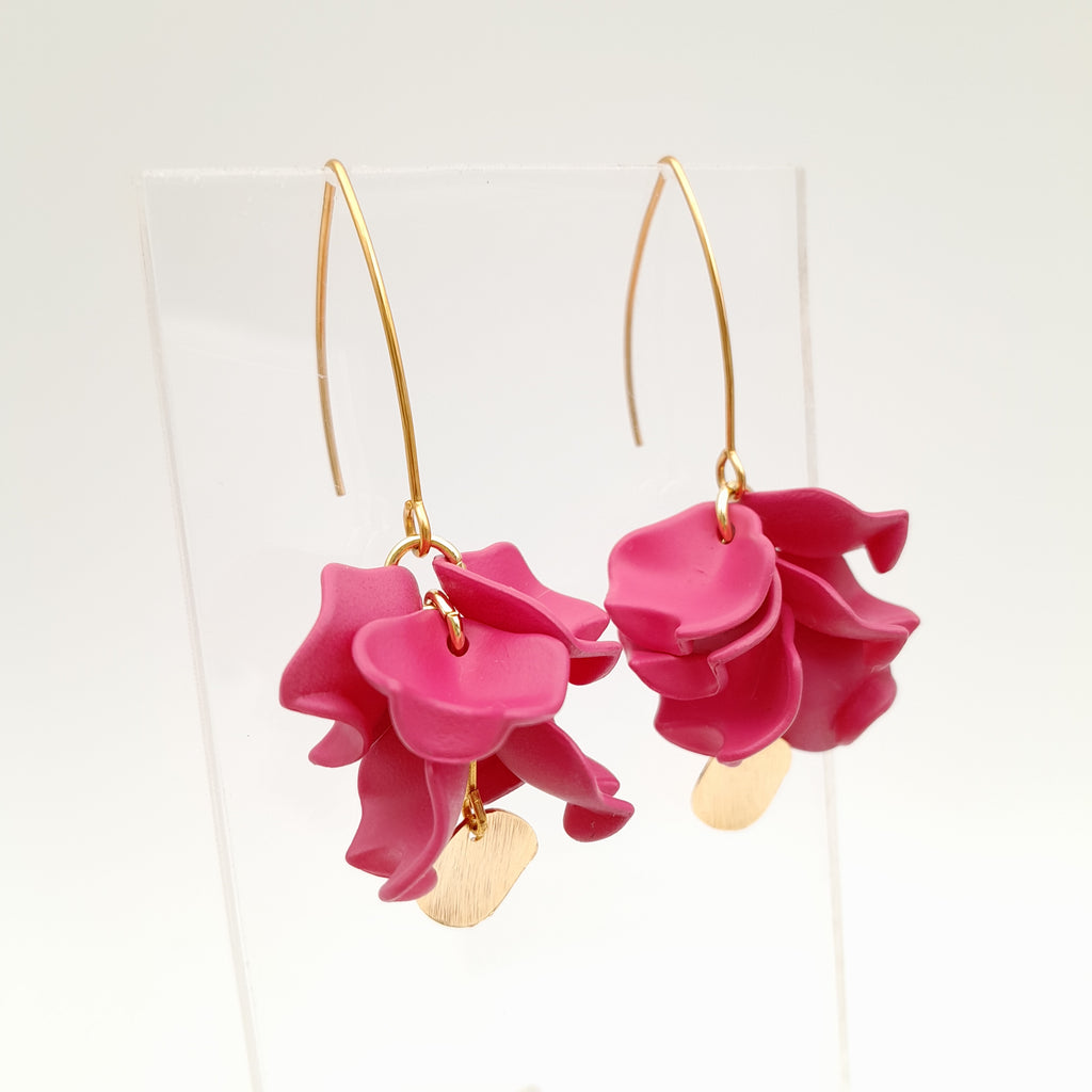 Petal Cluster Drop Earrings - Hot Pink