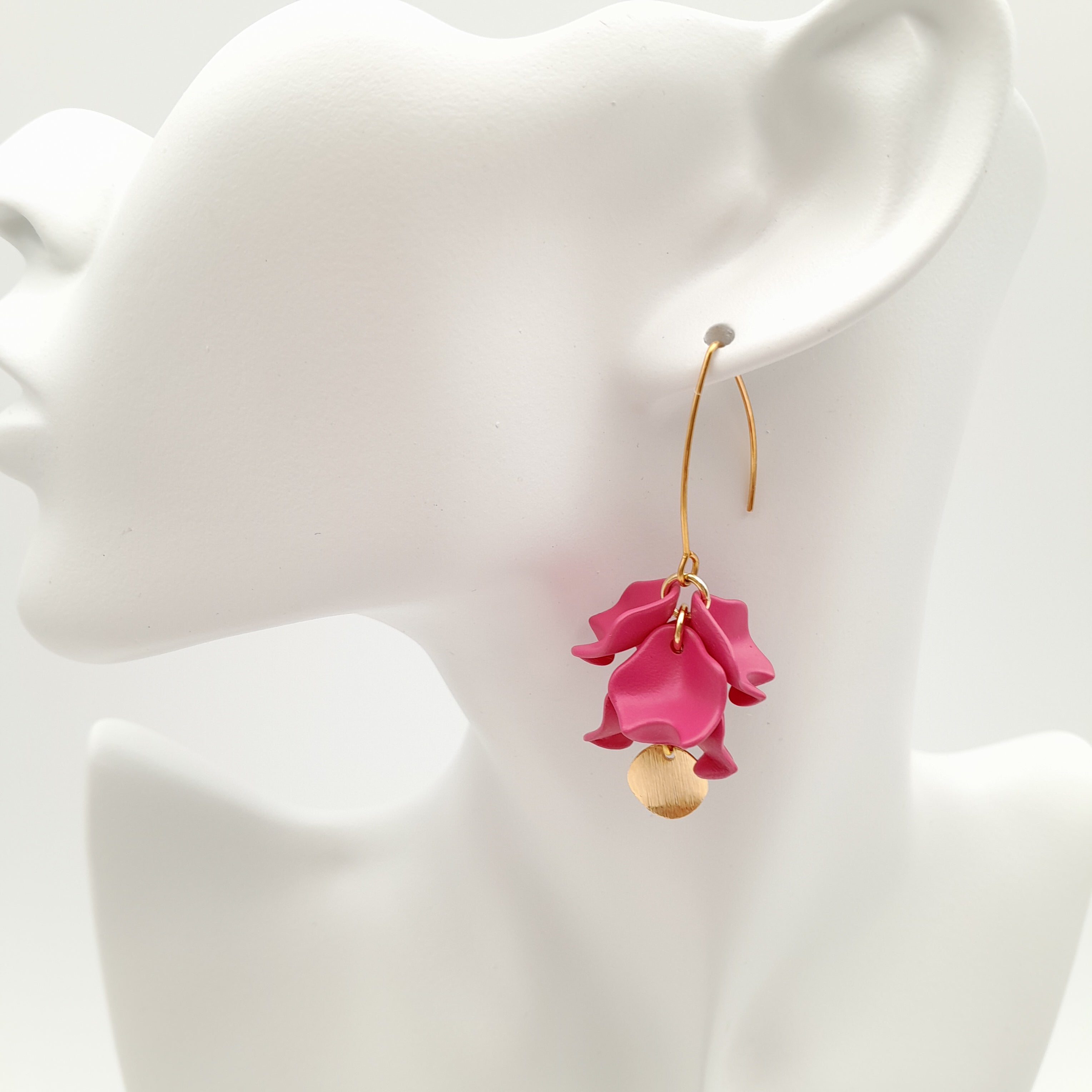 Petal Cluster Drop Earrings - Hot Pink