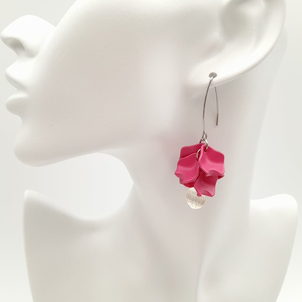 Petal Cluster Drop Earrings - Hot Pink
