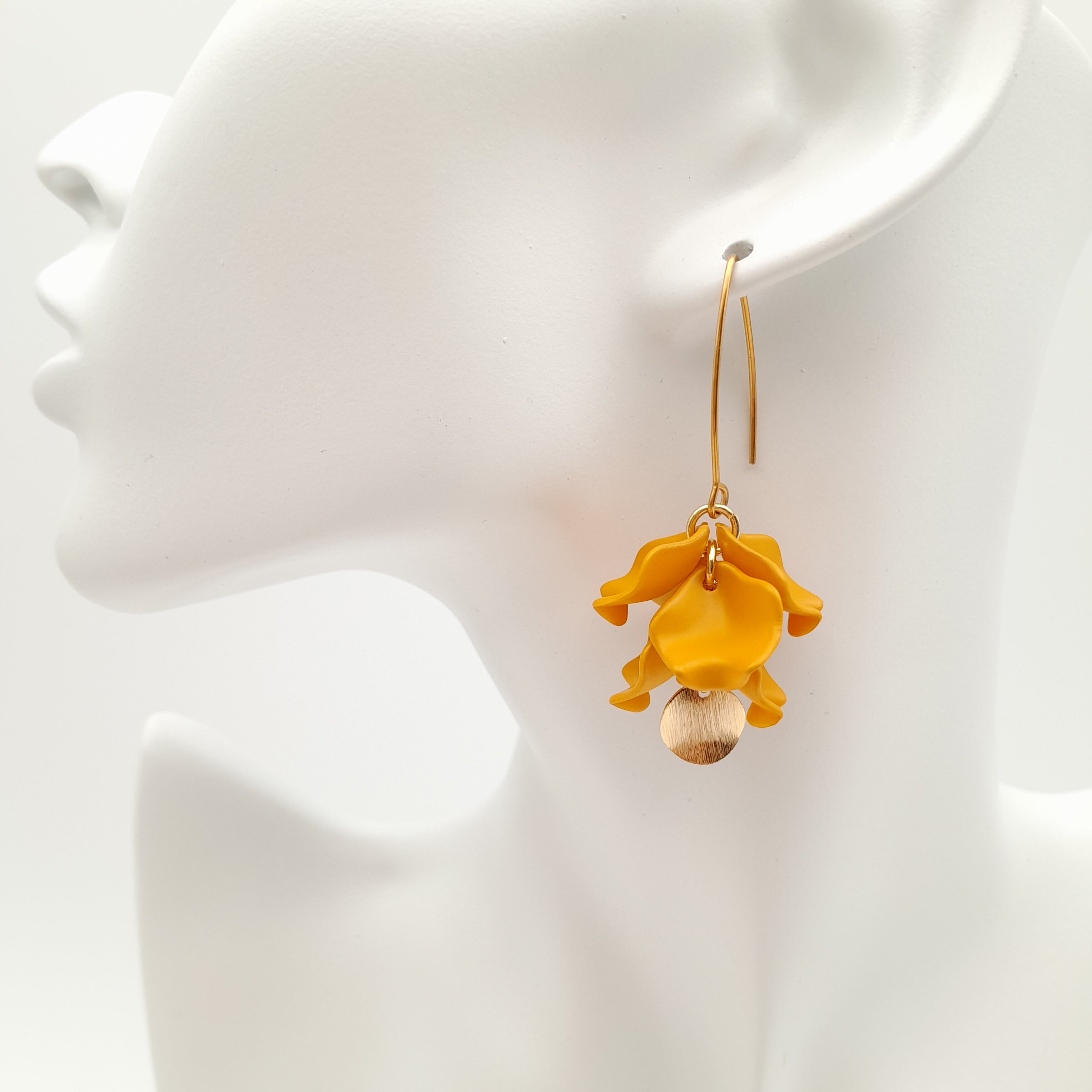 Petal Cluster Drop Earrings - Mustard