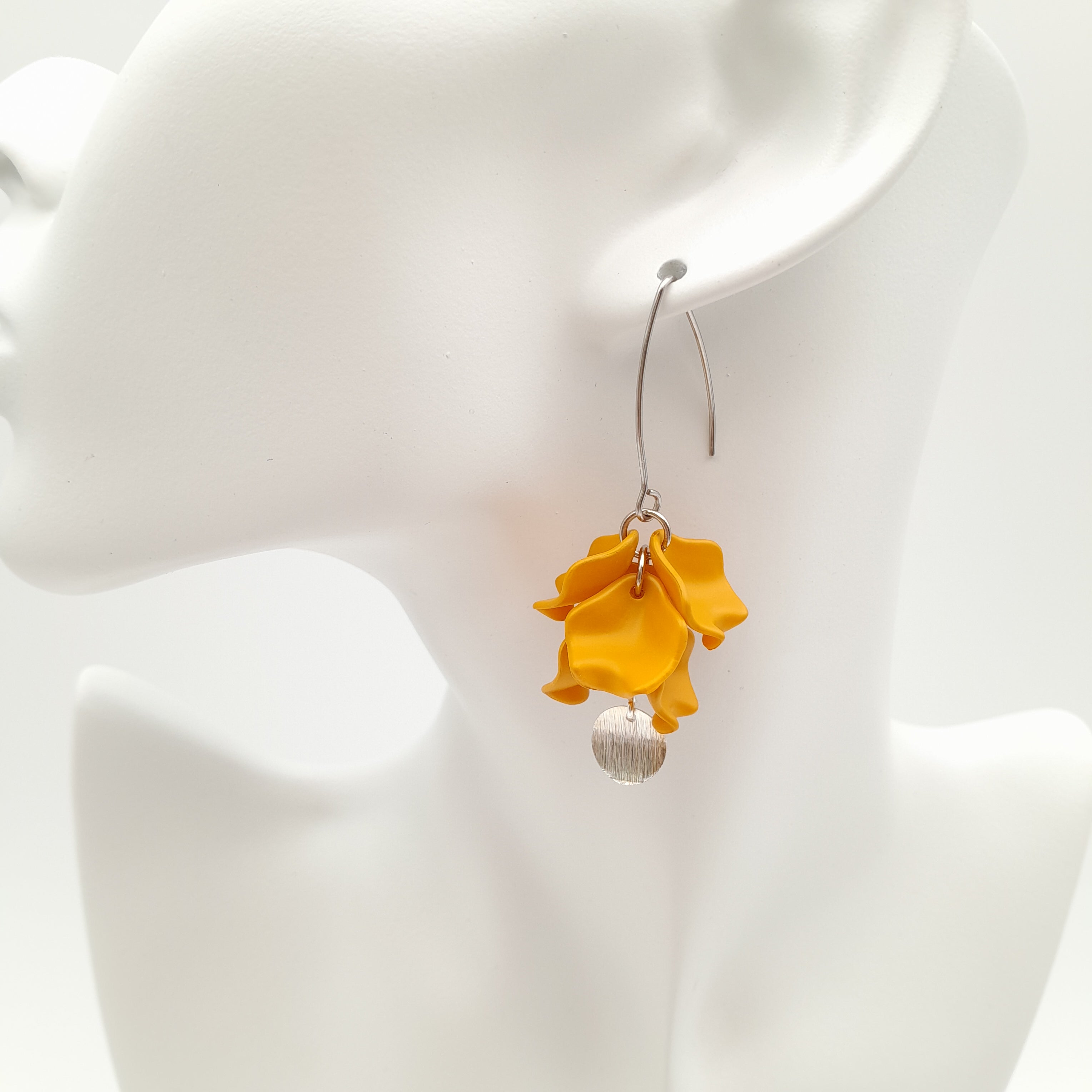 Petal Cluster Drop Earrings - Mustard