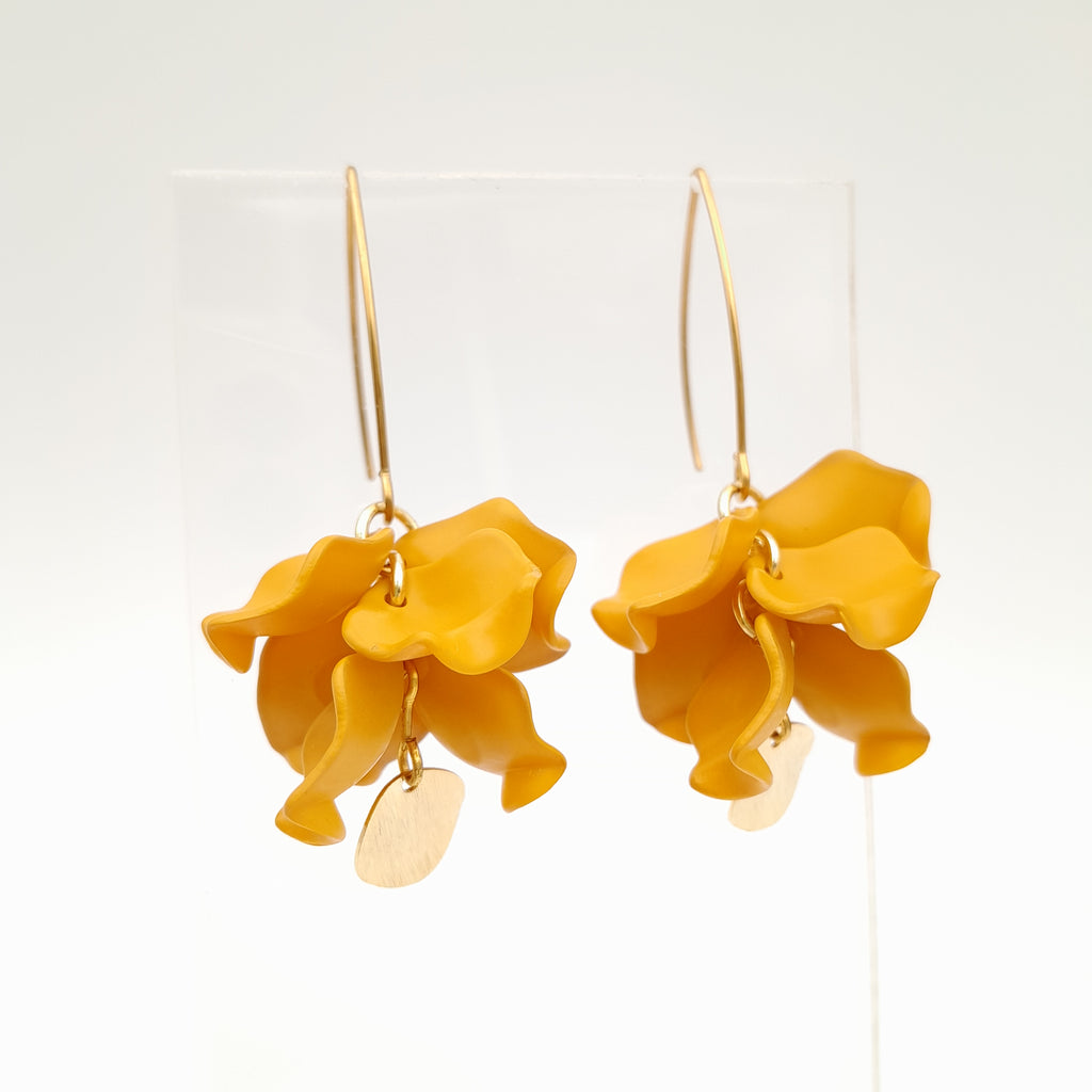 Petal Cluster Drop Earrings - Mustard