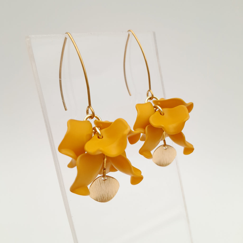 Petal Cluster Drop Earrings - Mustard
