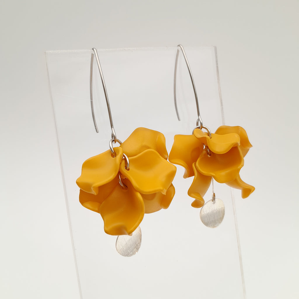 Petal Cluster Drop Earrings - Mustard