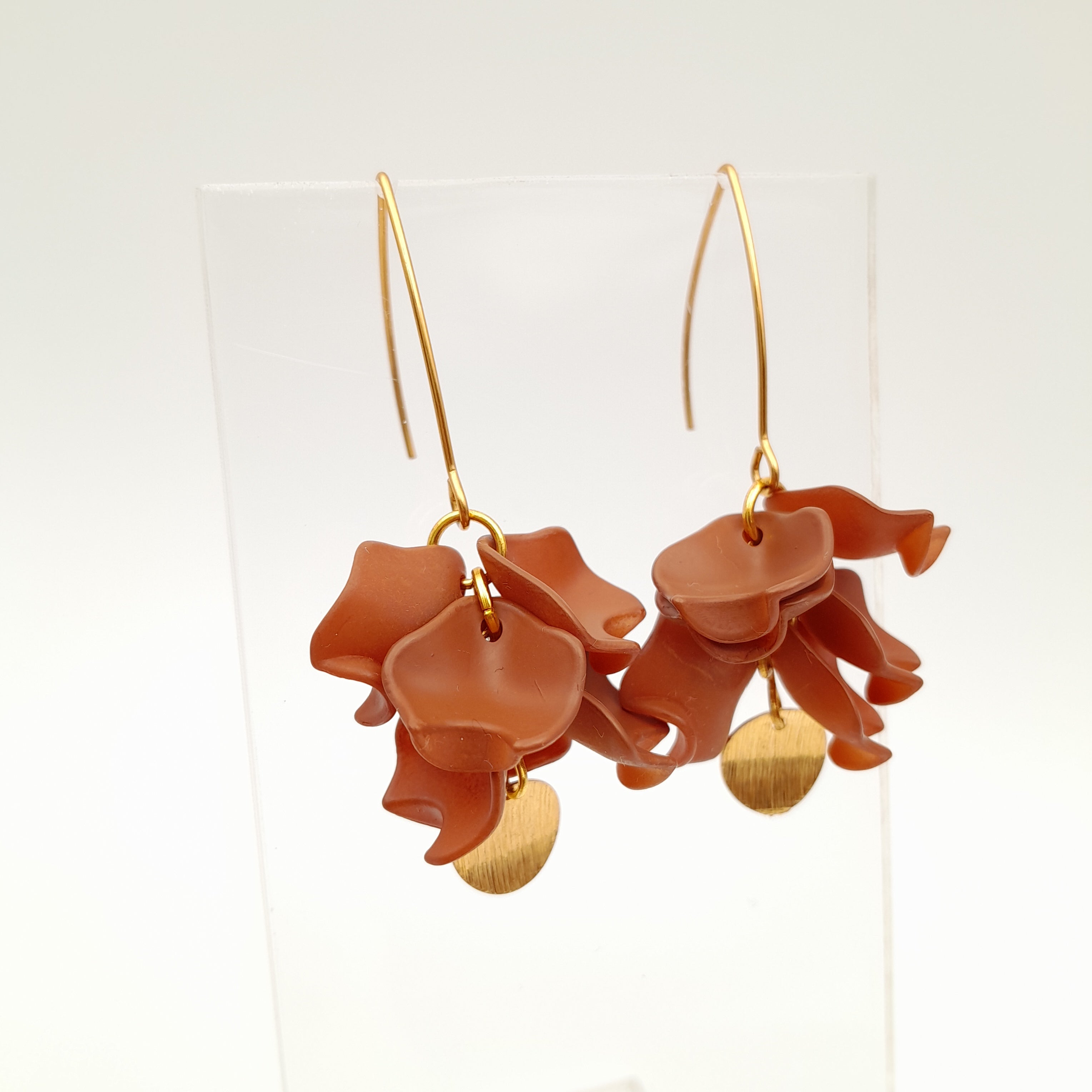 Petal Cluster Drop Earrings - Clay Brown