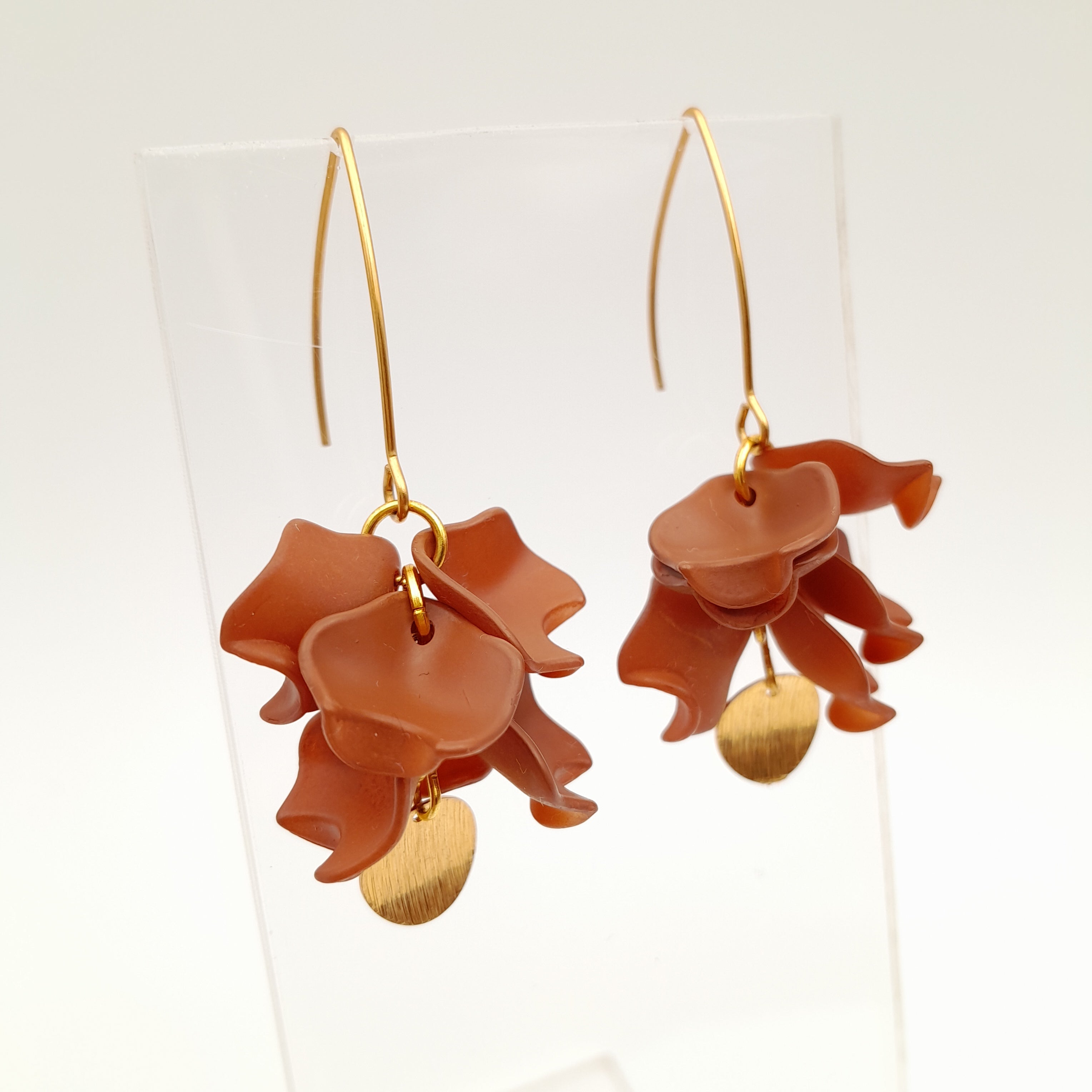 Petal Cluster Drop Earrings - Clay Brown