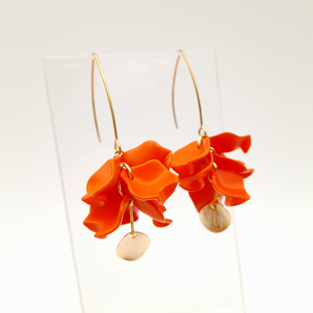 Petal Cluster Drop Earrings - Orange