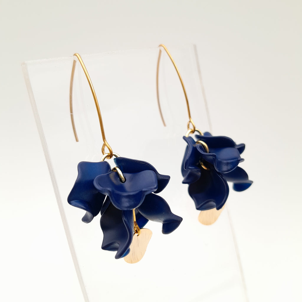 Petal Cluster Drop Earrings - Navy