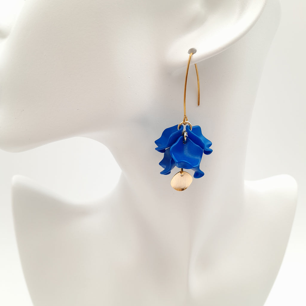 Petal Cluster Drop Earrings - Blue