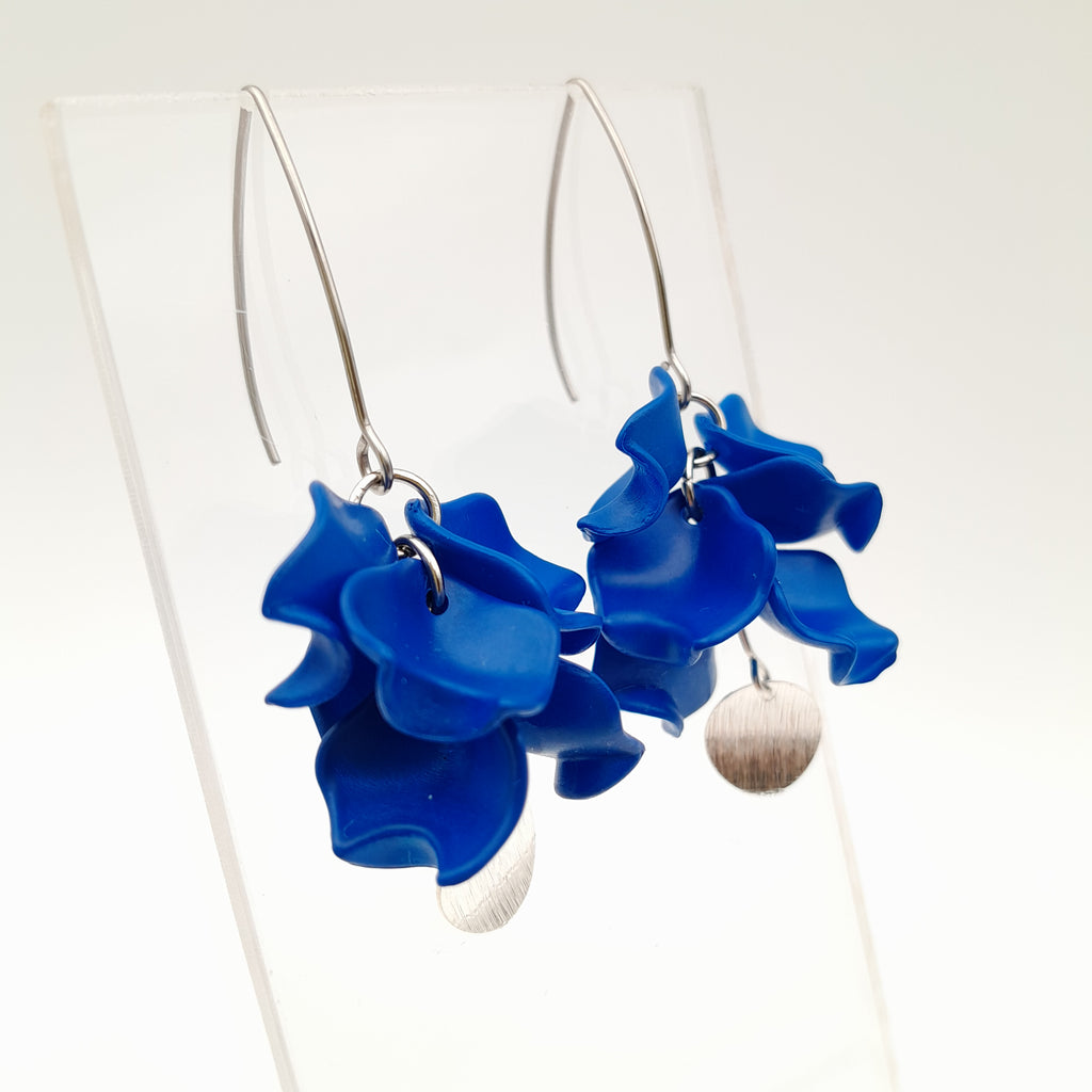 Petal Cluster Drop Earrings - Blue