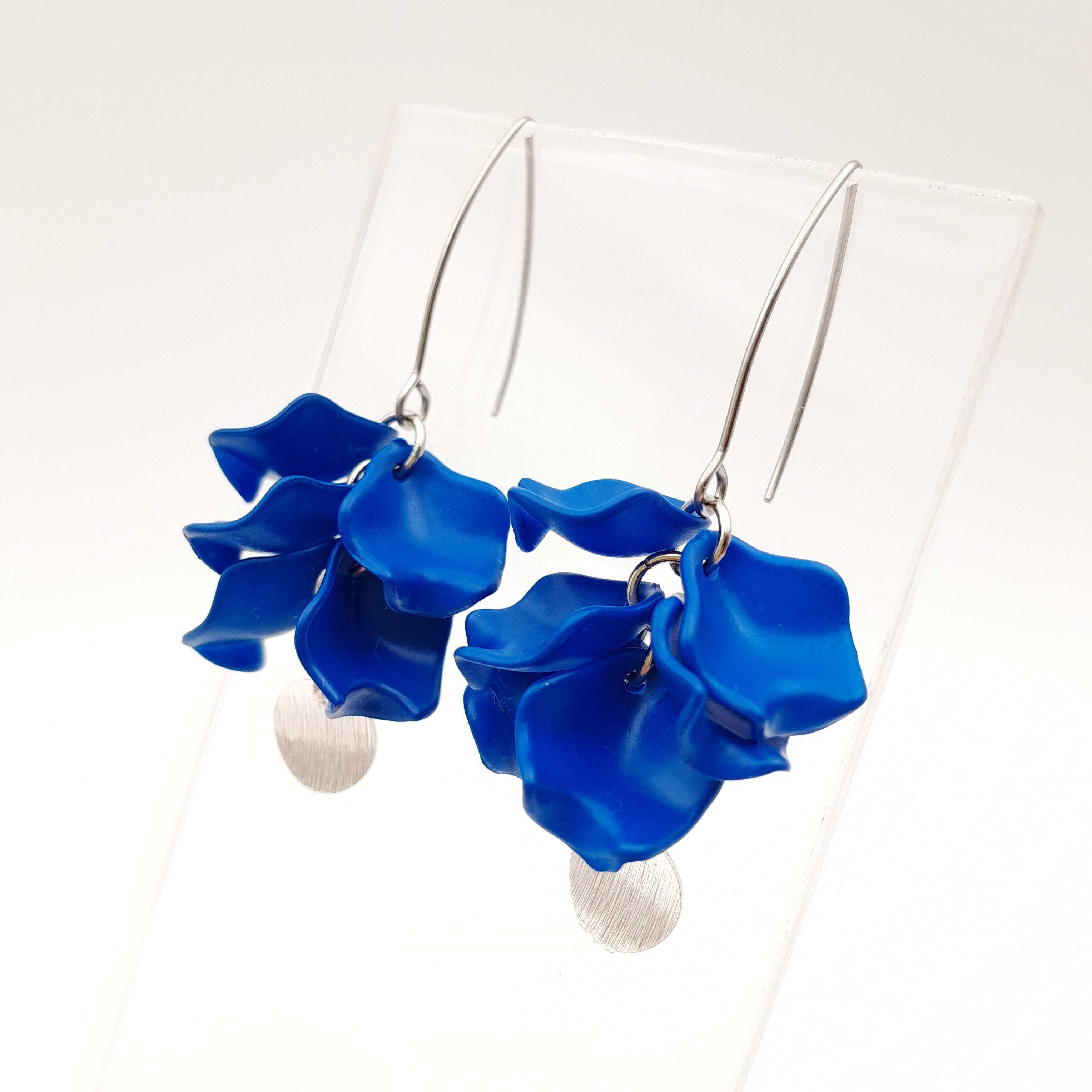 Petal Cluster Drop Earrings - Blue