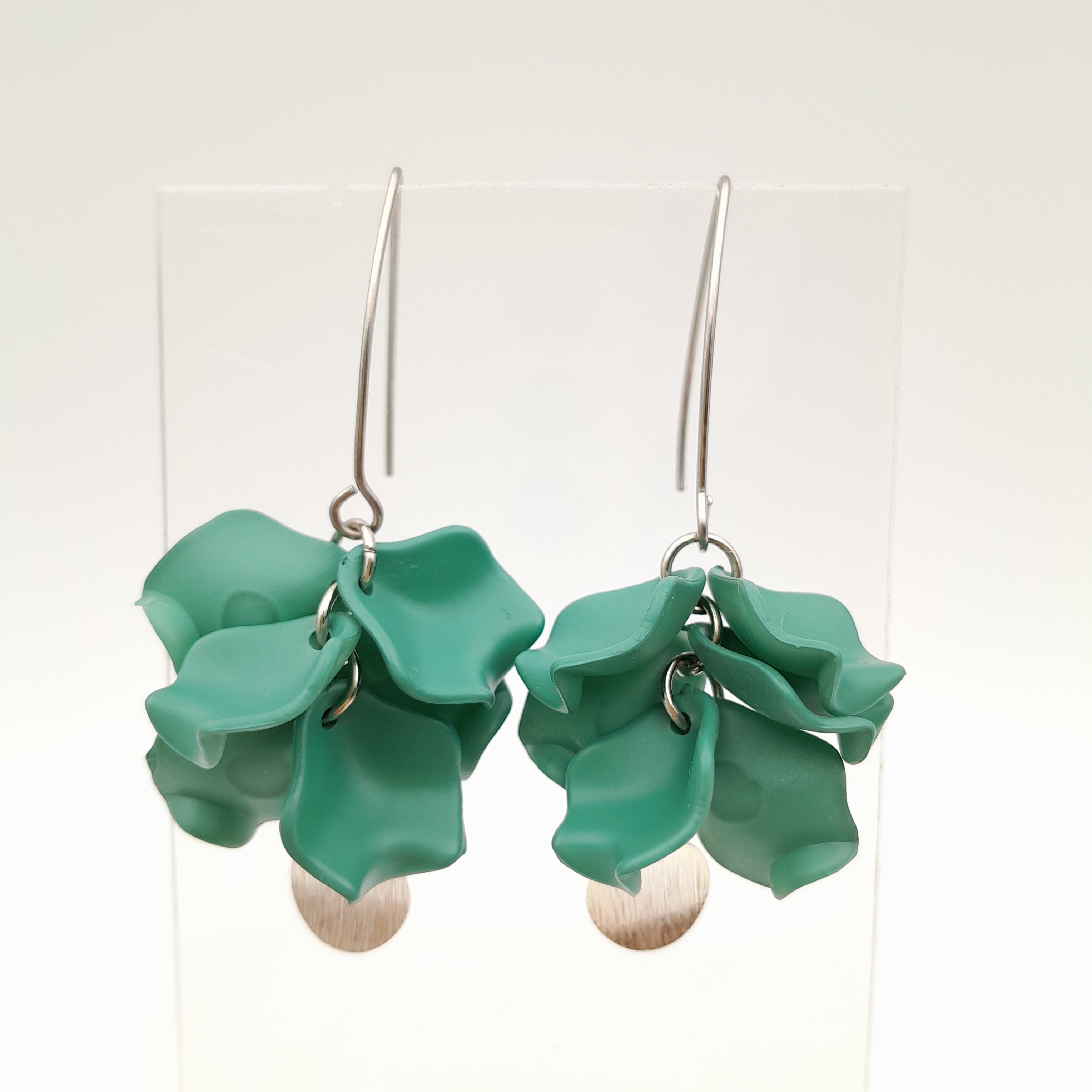 Petal Cluster Drop Earrings - Dark Sage