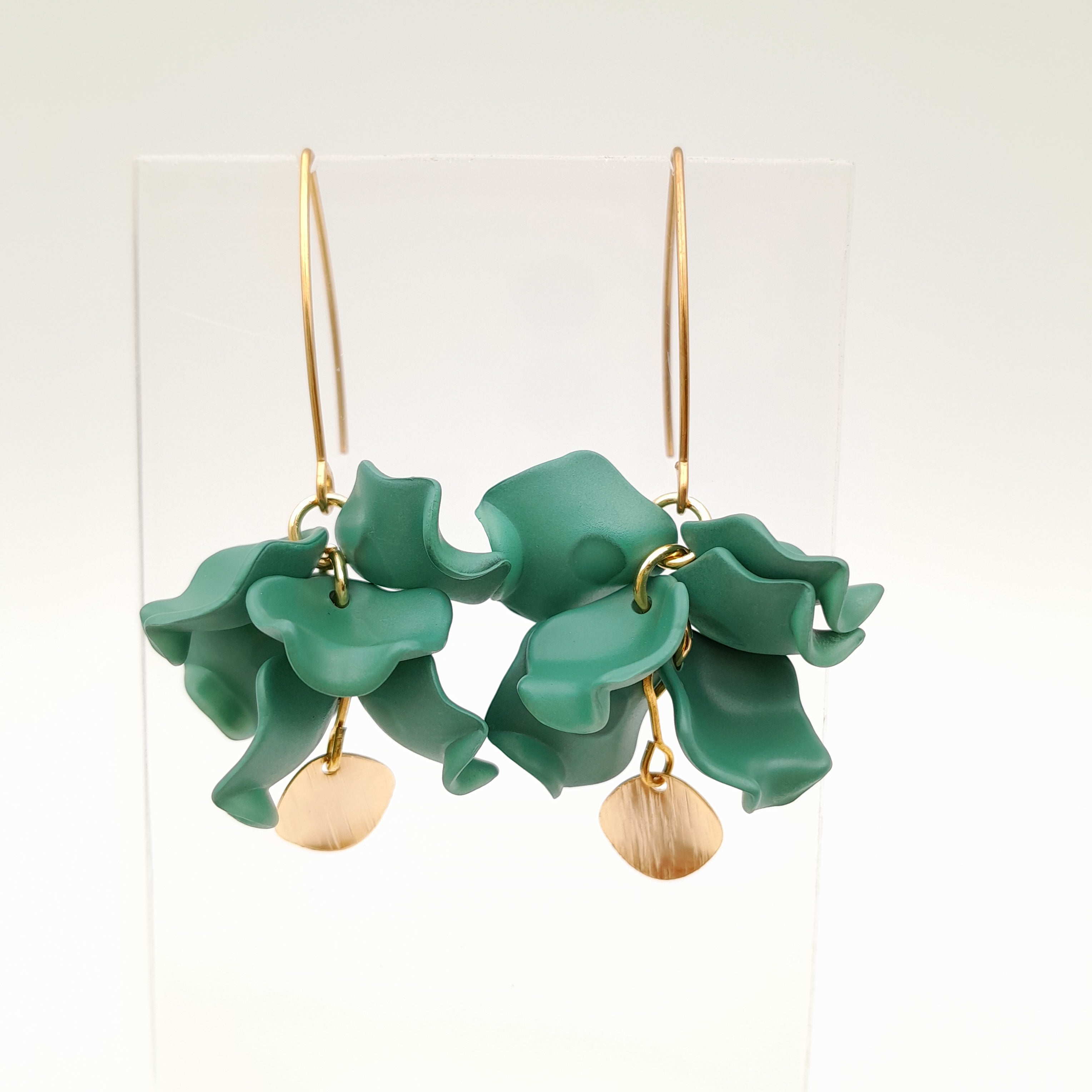 Petal Cluster Drop Earrings - Dark Sage