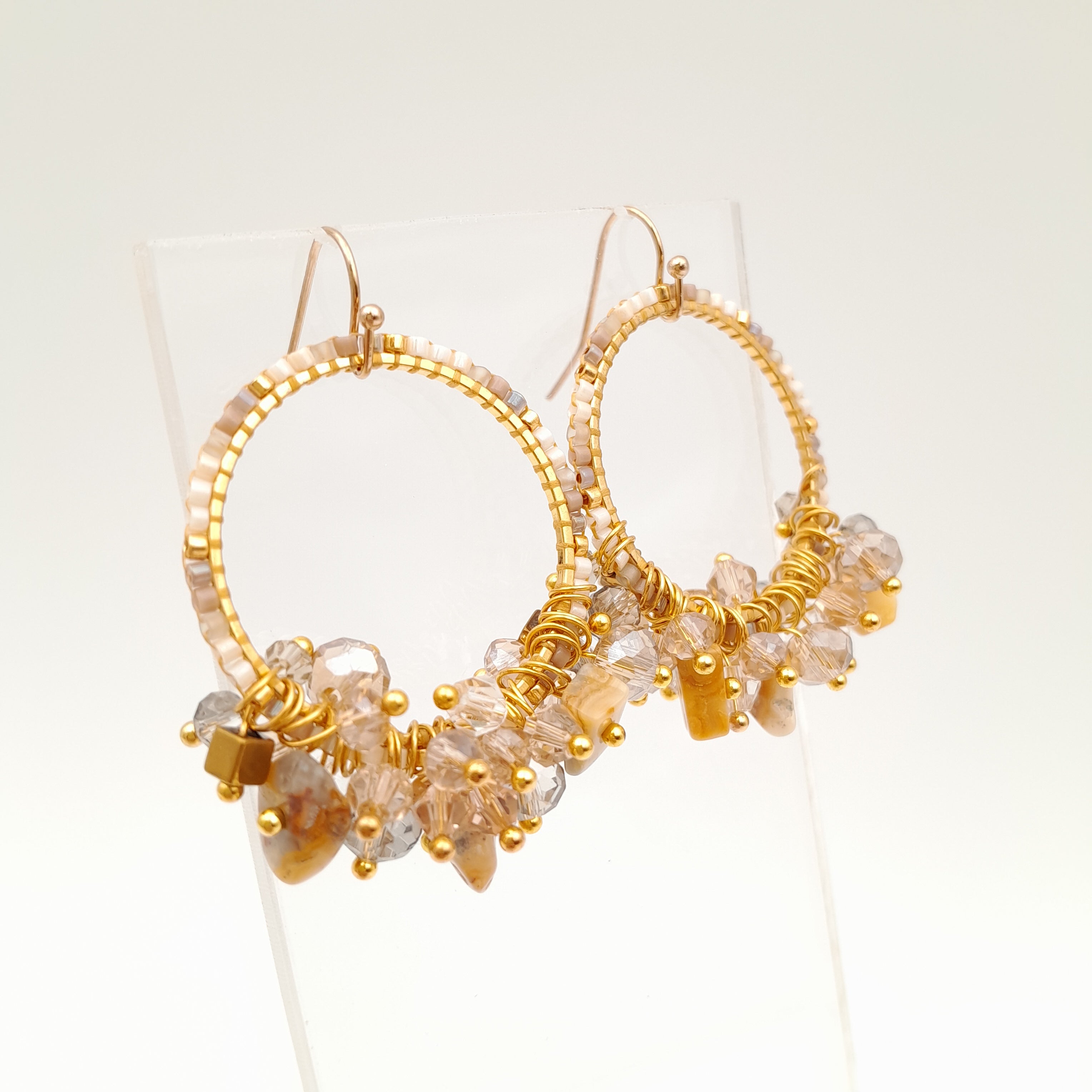 Miyuki Hoop Crystal Earrings - Champagne