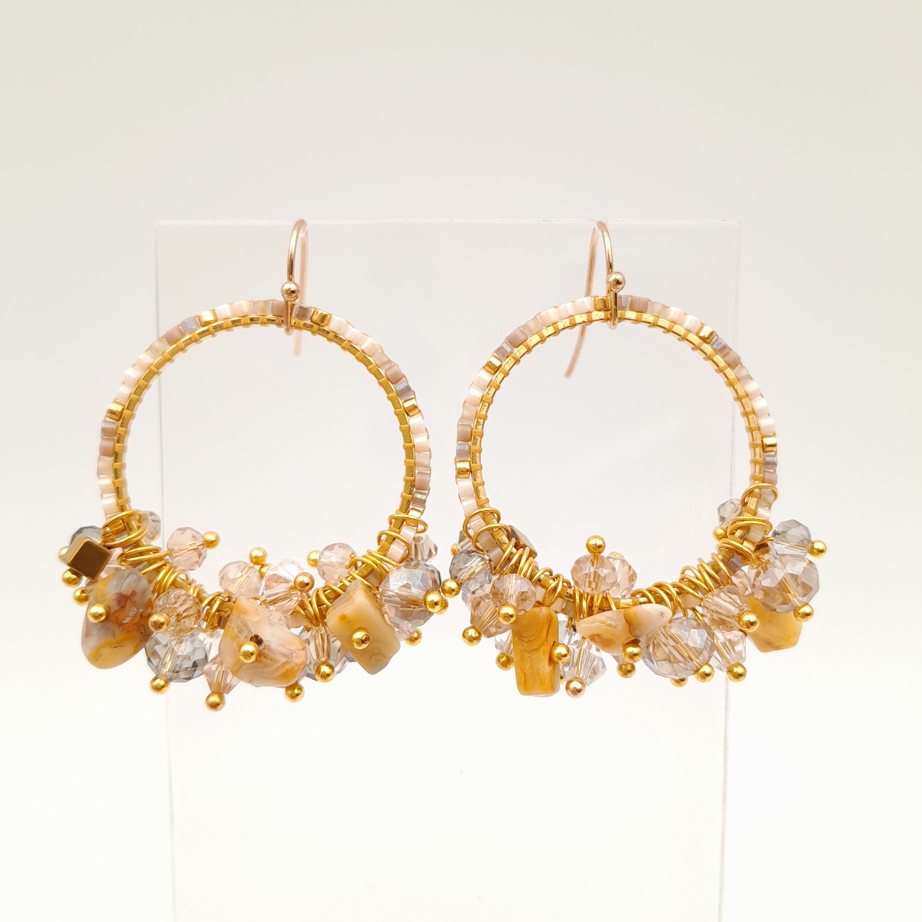 Miyuki Hoop Crystal Earrings - Champagne
